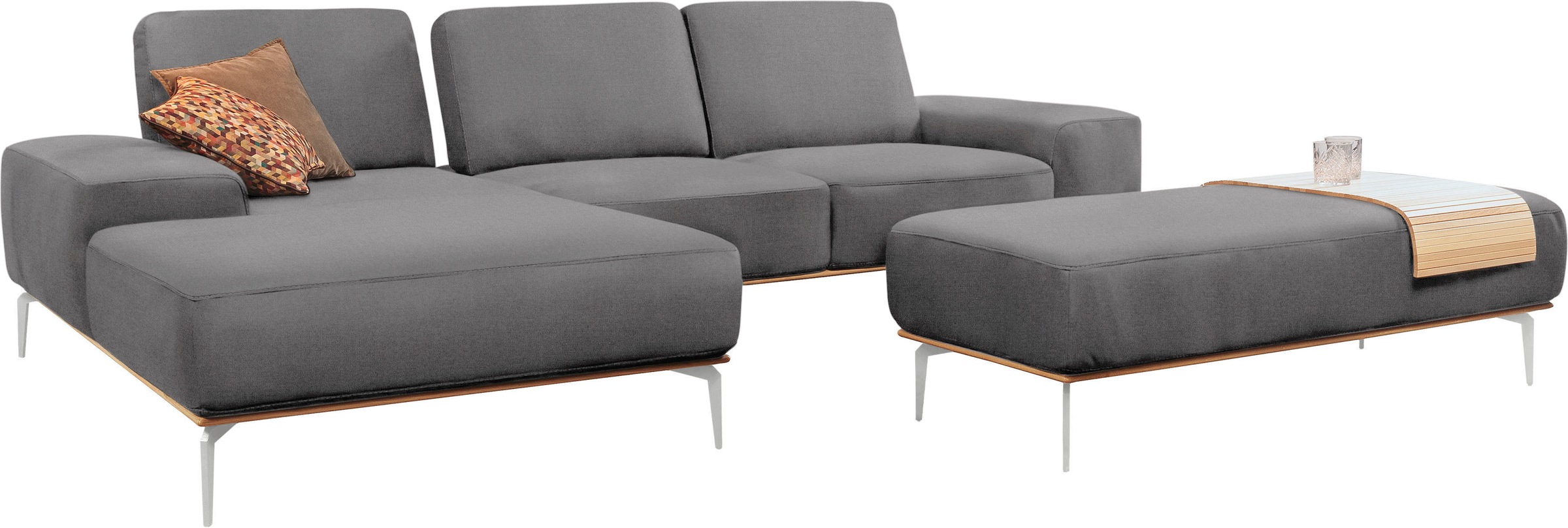 Thumbnail - W.SCHILLIG Polsterhocker mit elegantem Holzsockel, Füße in Chrom glänzend, Breite 150 cm