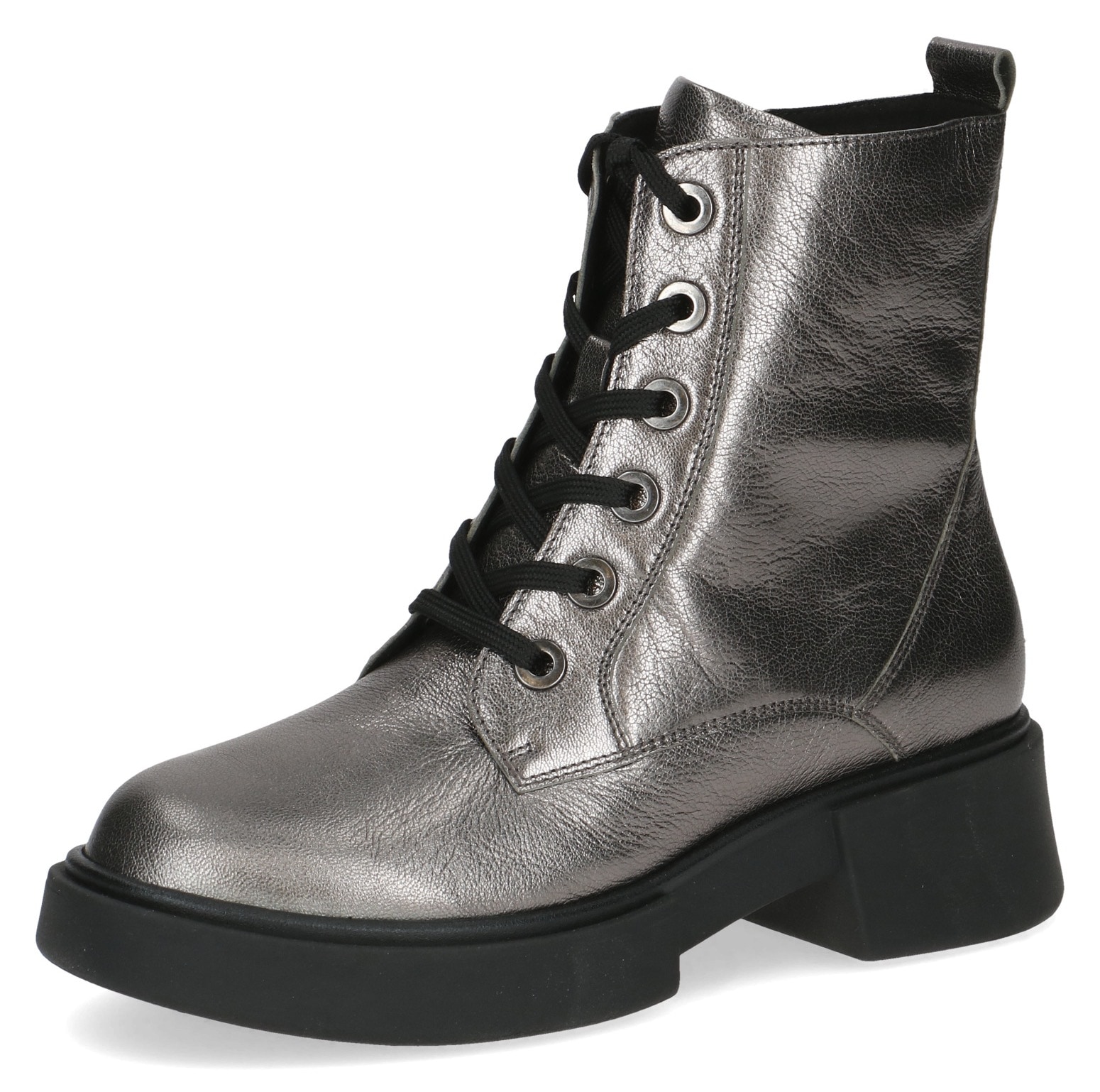 Stiefelette, Blockabsatz, Schnürboots, Schnürstiefelette im Metallic Look