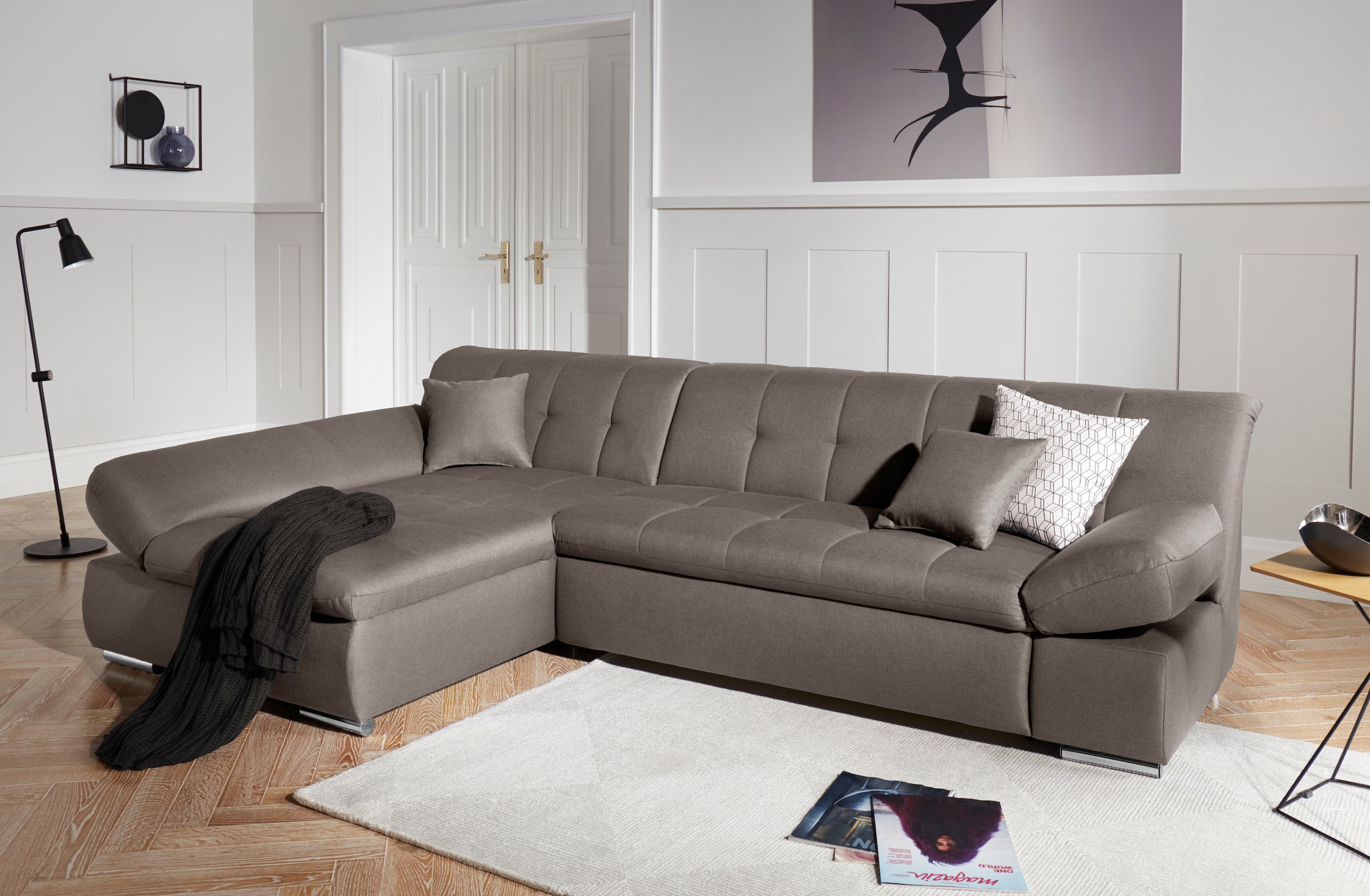 DOMO collection "MONA 297x173 cm, modern & komfortabel, optional mit Komfortfunktionen" whlw. mit Bettfunktion, L-Form