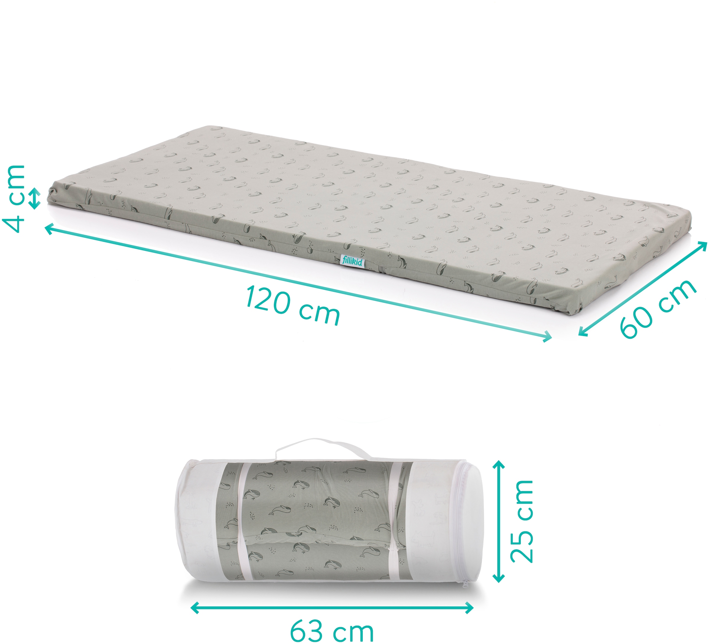 Fillikid Reisebett-Matratzen »Matratze für Reisebett gerollt« 4 cm hoch 1 Stk. tlg. passend für Reisebetten 120 × 60 cm