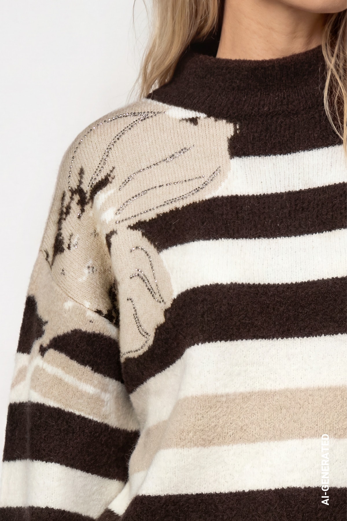 Monari Strickpullover »Pullover Ringel + Blume« Regular fit mit Stehkragen