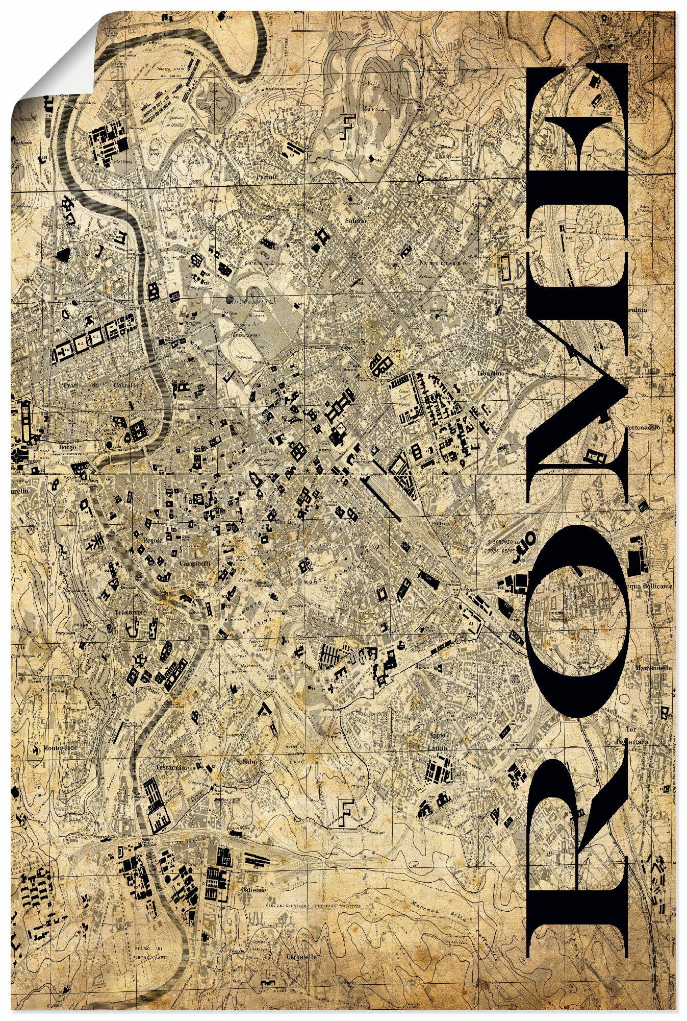 Artland Wandbild »Rom Karte Straßen Karte Sepia«, Italien, (1 St.), als  Alubild, Leinwandbild, Wandaufkleber oder Poster in versch. Größen  bestellen | BAUR