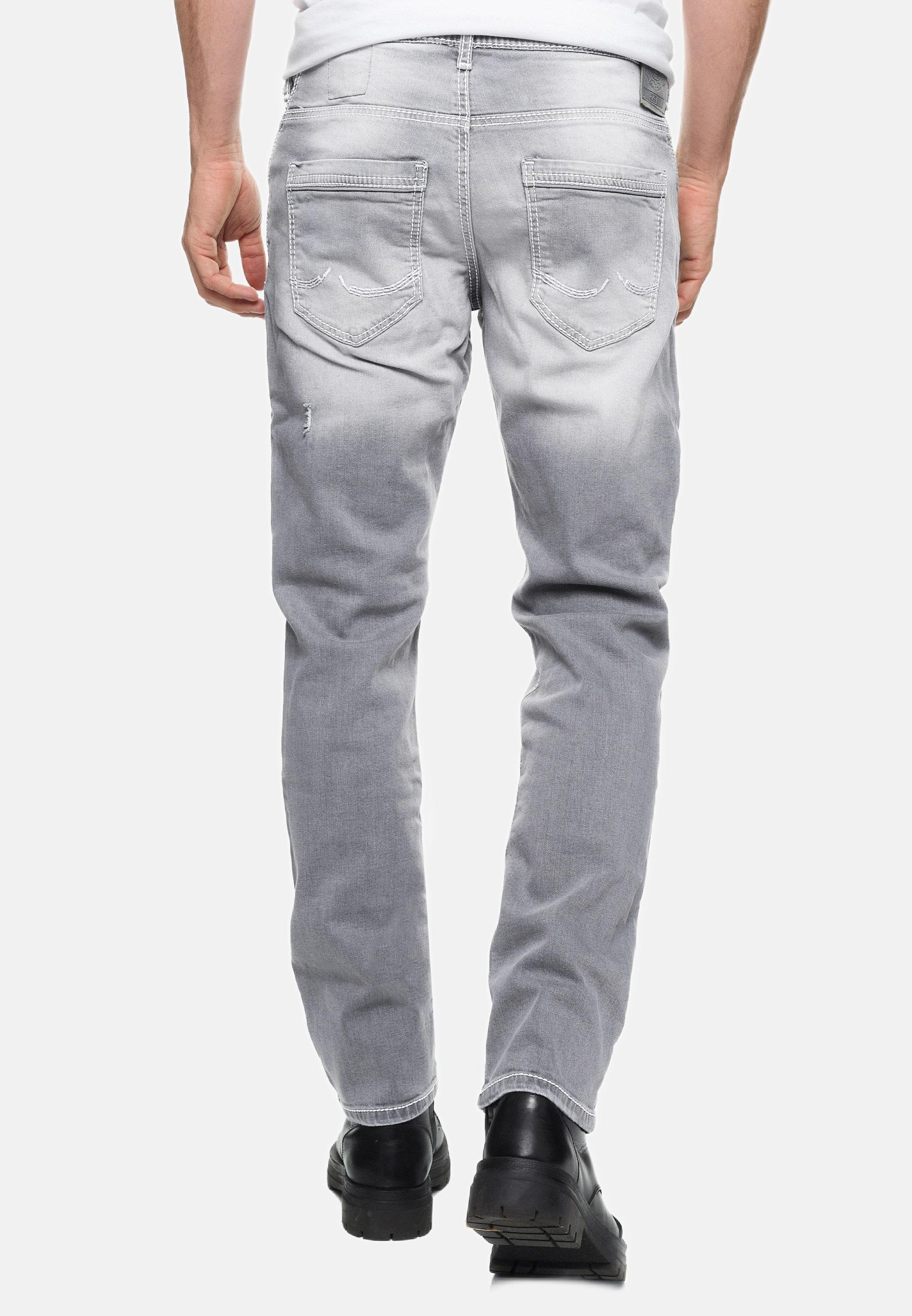 Straight-Jeans RUSTY NEAL "NISHO", Herren, Gr. 30, Länge 32, grau (hellgrau), 98% Baumwolle, 2% Elasthan, unifarben, Jeans Straight-Jeans, mit trendigen Used-Details 3