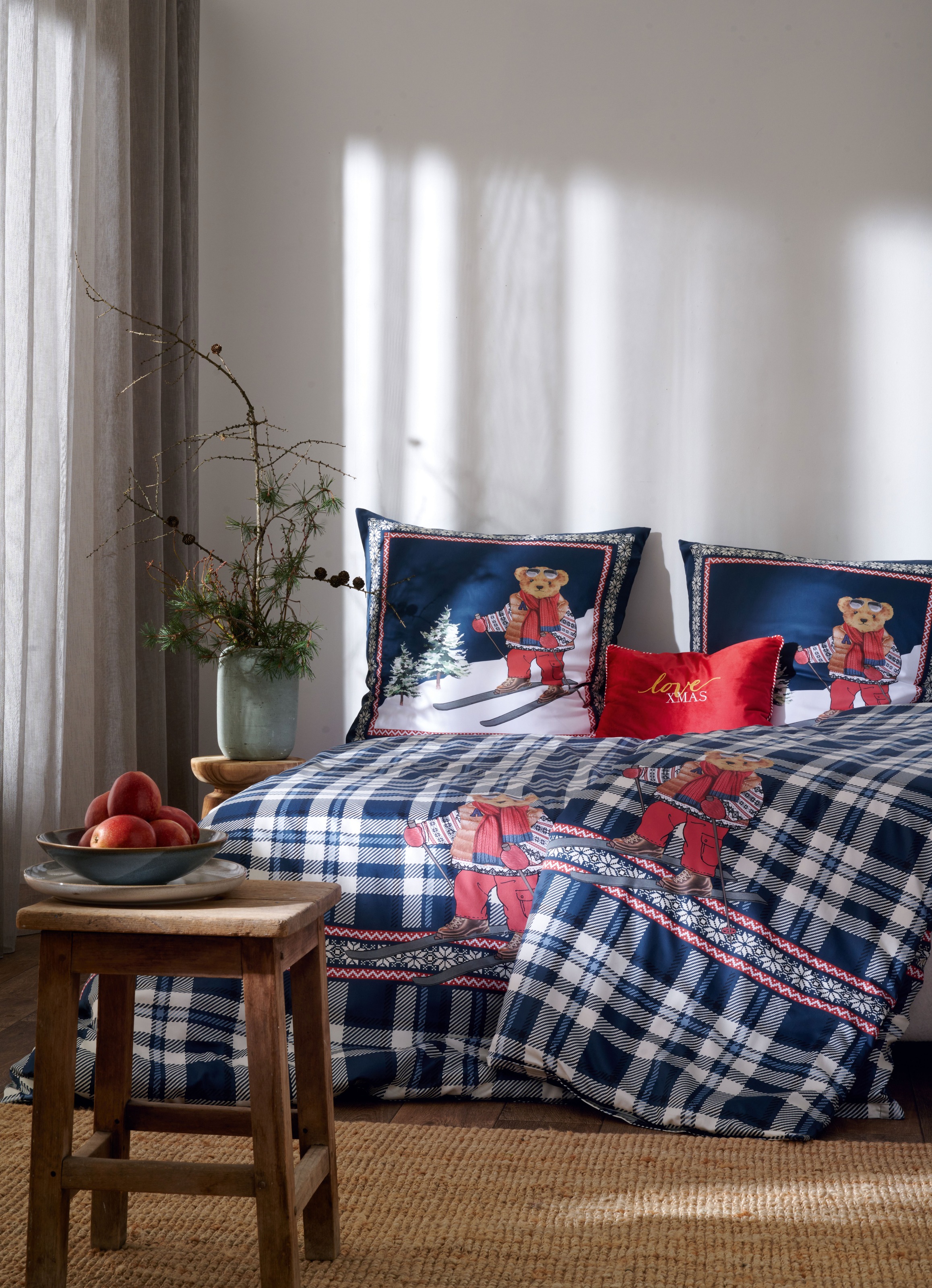 APELT Bettwäsche "Mati GOTS" 2 Stk. Karomuster mit Norwegerbordüre und Bär günstig online kaufen