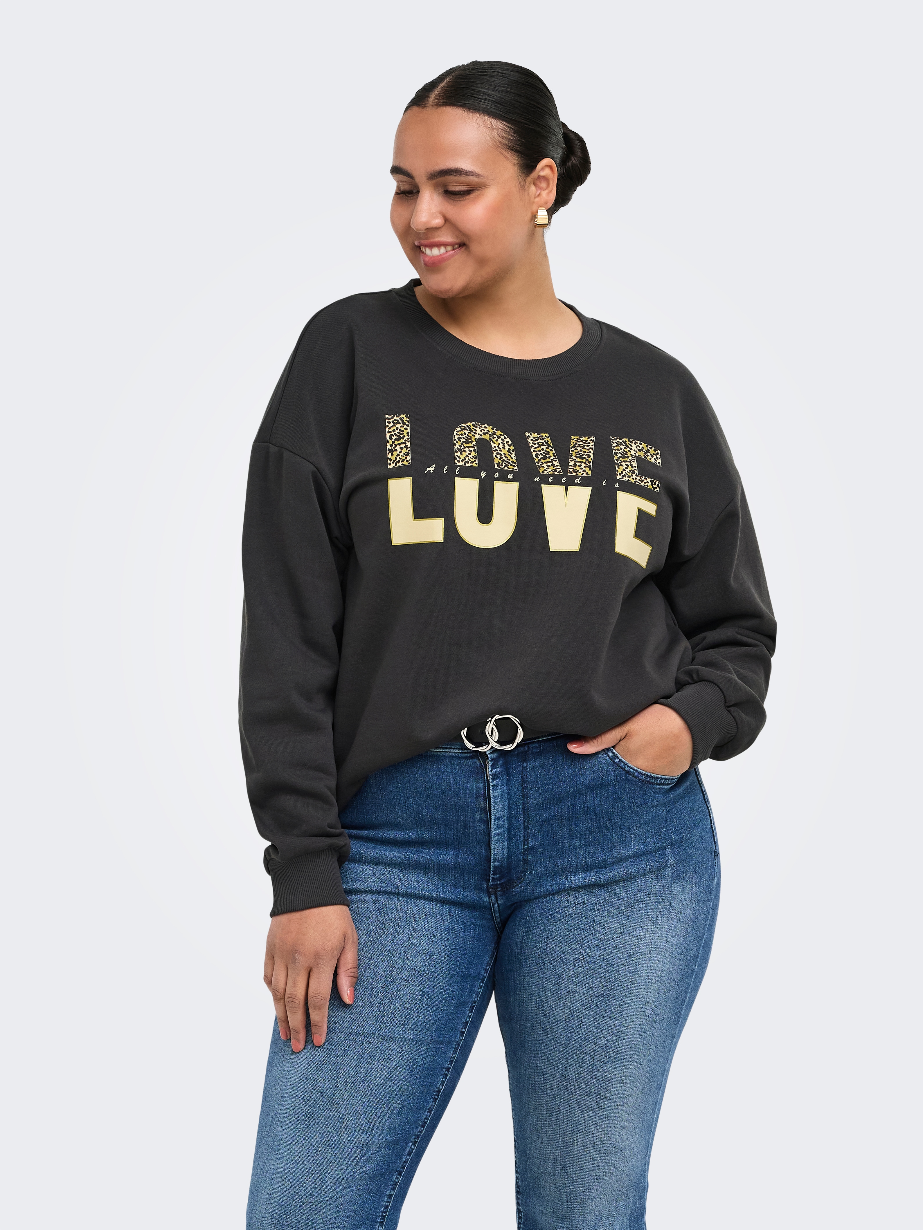ONLY CARMAKOMA Sweatshirt "CARTAMMIE L/S LEO PRINT O-NECK SWT JRS", Baumwollmischung