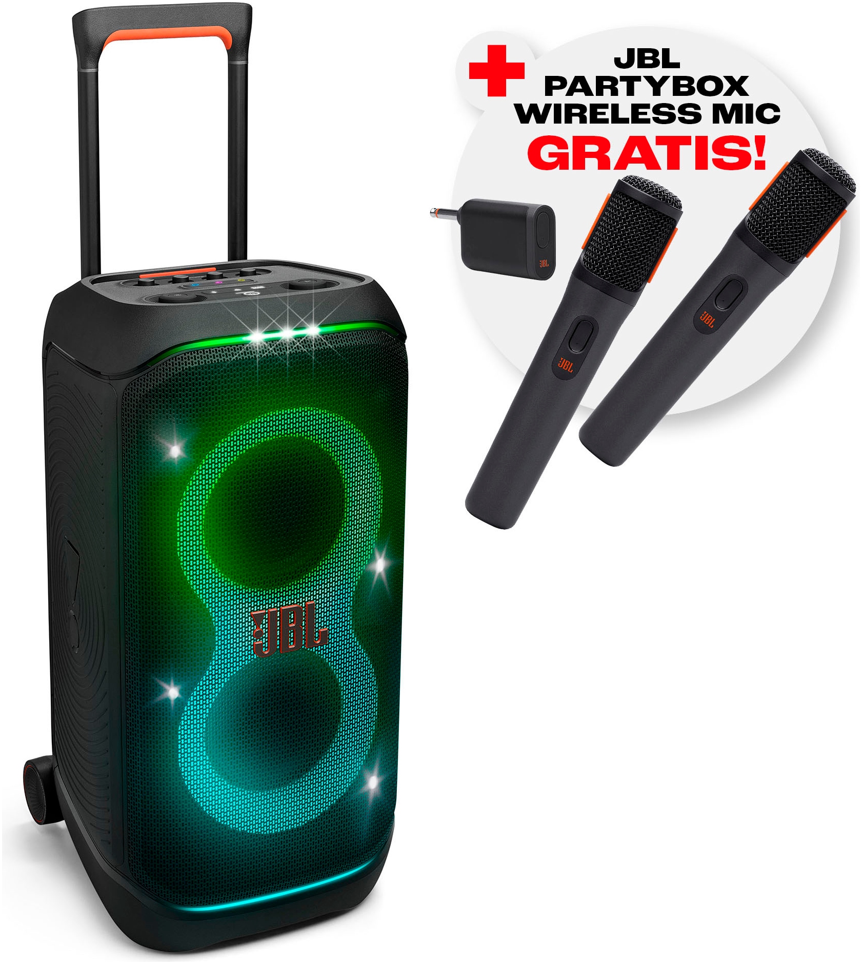 JBL Party-Lautsprecher "JBL Set: PartyBox Stage 320 + Gratis-Mikrofon-Set (UVP 129,99€)", B:39cm H:43cm T:73cm, schwarz, Lautsprecher