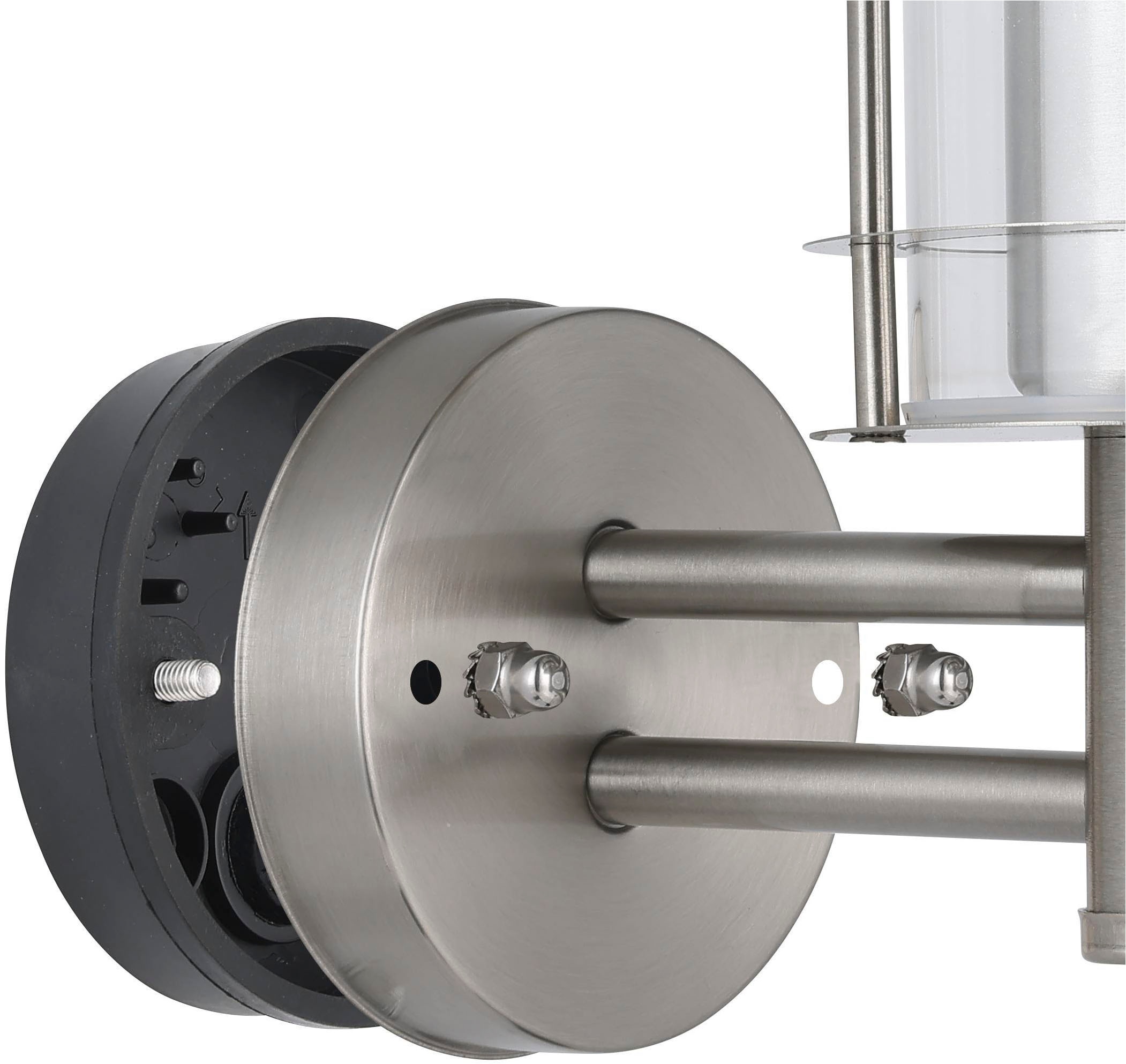 EGLO Wandleuchte »Lisio Außen-Wandlampe, Außenlampe, Wegeleuchte, silber, E27, IP44« E27 1 Stk. Wand-/Deckenleuchte - L17,5 x H30 x AL22,5cm - edelstahl - 1X60W exkl.