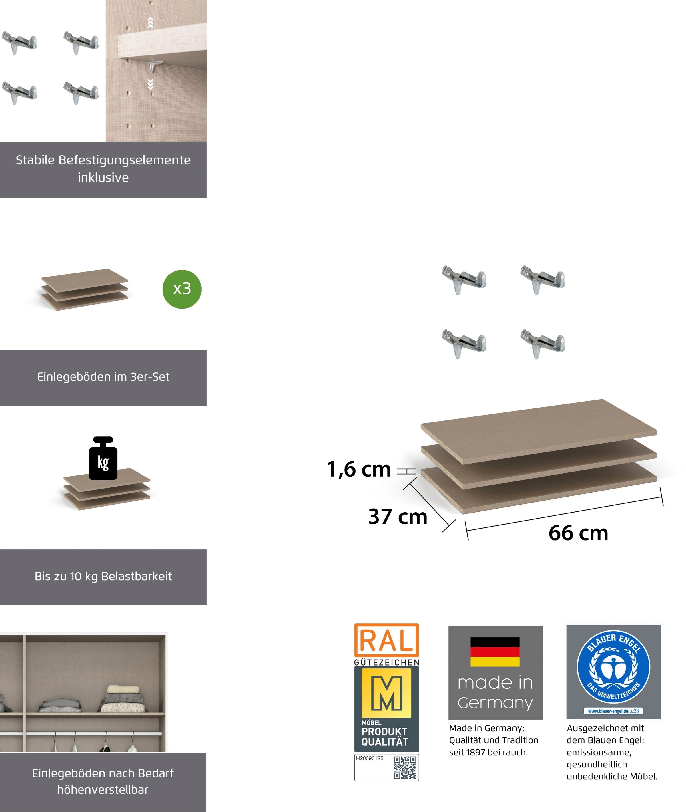 rauch Einlegeboden »Zubehör für Schränke der Serie MINOSA Schranktiefe 41 bzw. 48 cm« 2er-Set Breite 66 cm, Tiefe 37 cm