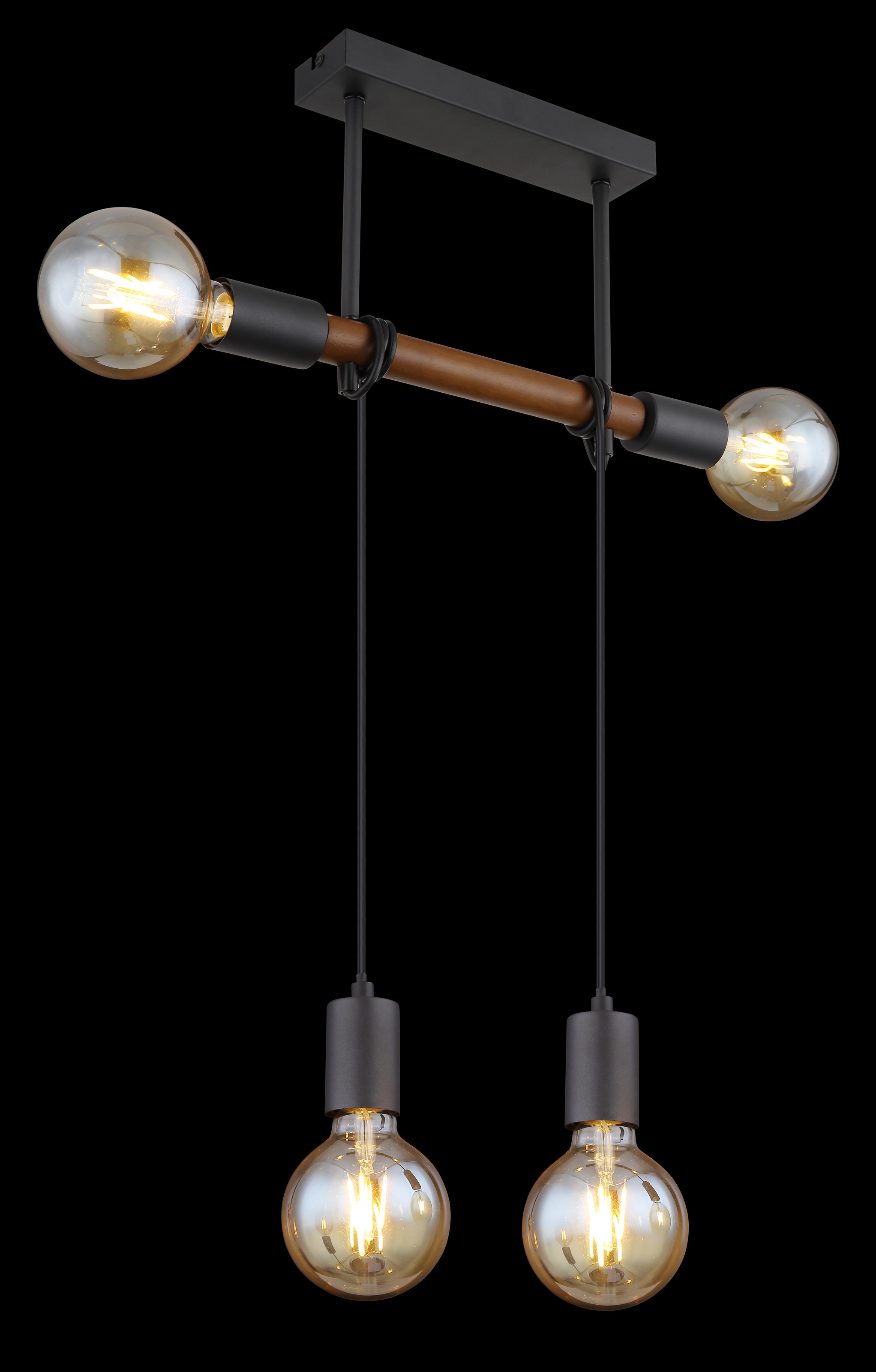 GLOBO LIGHTING Deckenleuchte »HEINRICH« E27 1 Stk. Schlichte Deckenleuchte schwarz matt mit Holz braun, Kabel