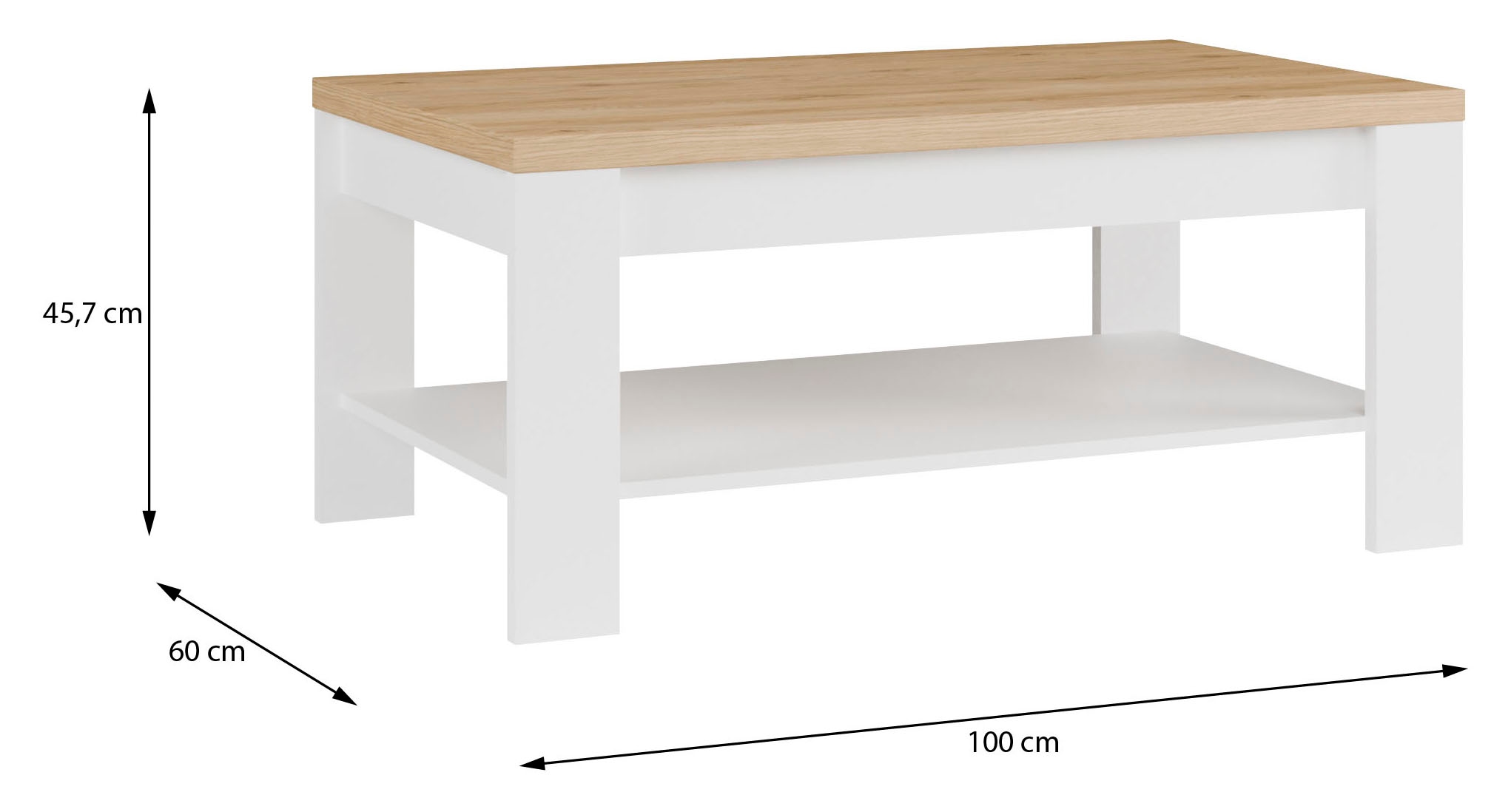 FORTE Couchtisch »Coffee Table, Ablagefäche, zweifarbiges Dekor« B/H/T 100/45,7/60 cm Ablageboden