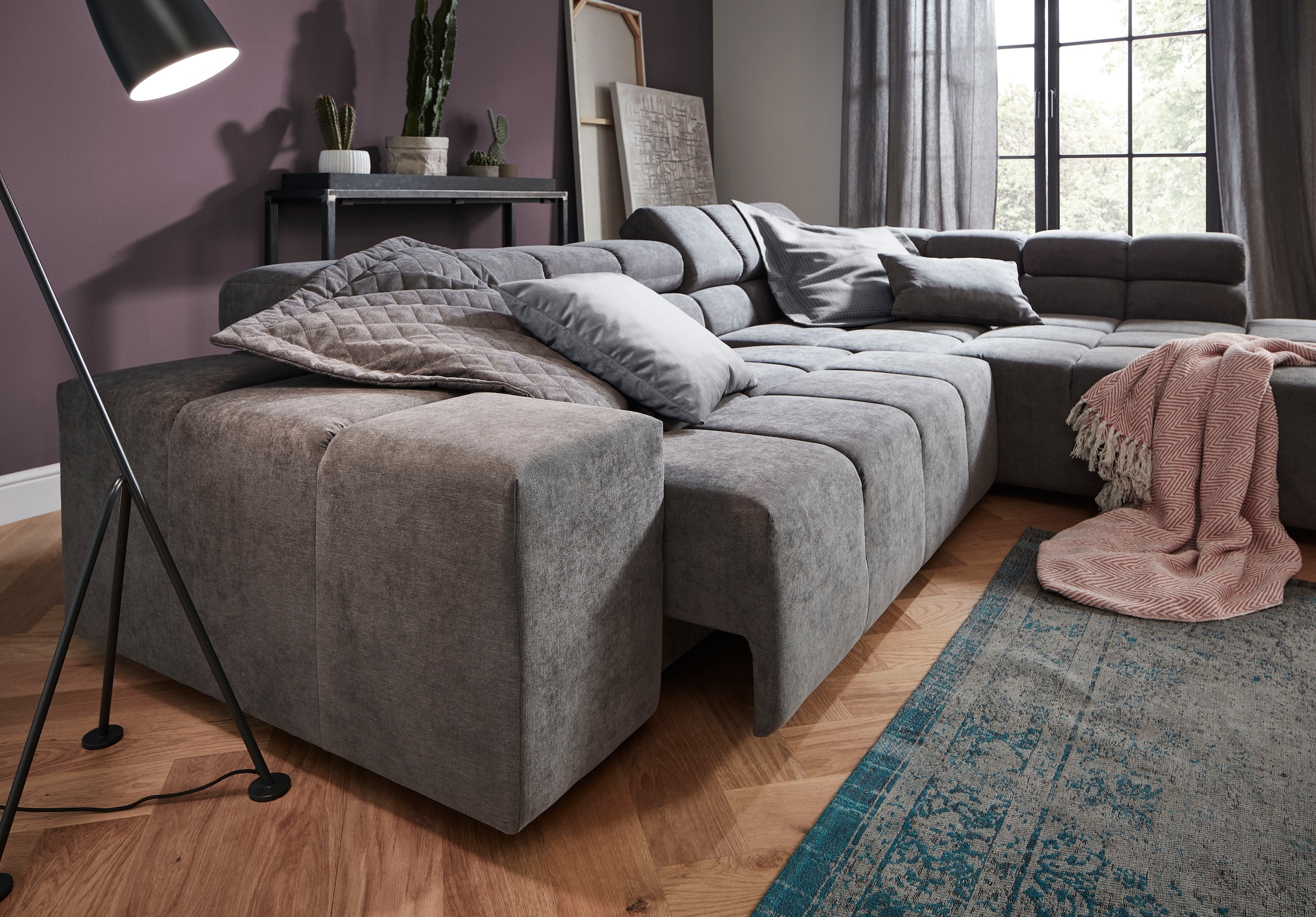INOSIGN Ecksofa »Ancona incl. Kopfteilverstellung, Zierkissen Breite 319cm, L-Form«, wahlweise motorische Sitztiefenverstellung, auch in Cord + Easy Care