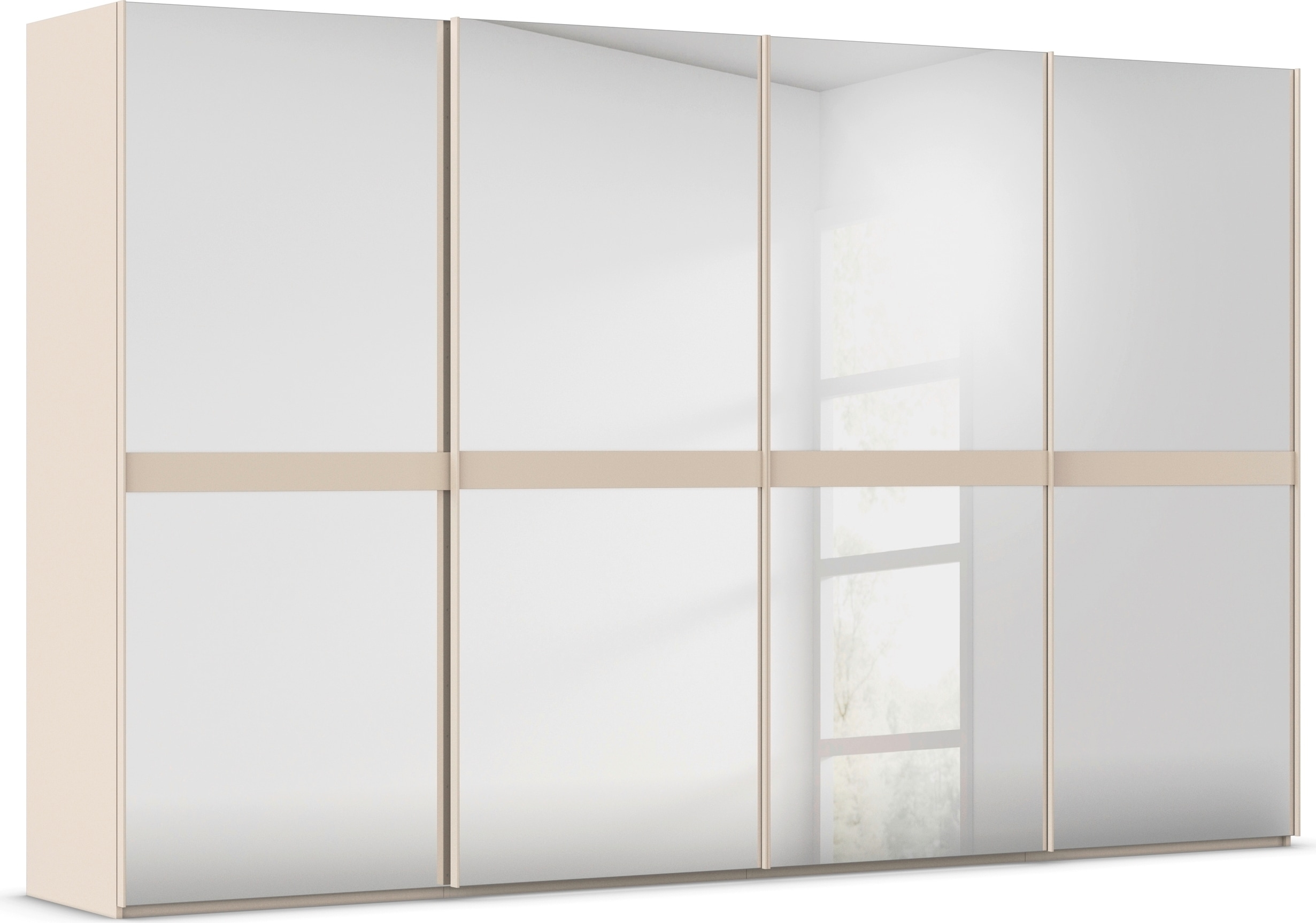 rauch Schwebetürenschrank "Kleiderschrank Schrank Garderobe Schlafzimmerschrank SCALE-LINE" edle Optik mit Bauchbinde in Korpusfarbe Spiegelfront MADE IN GERMANY