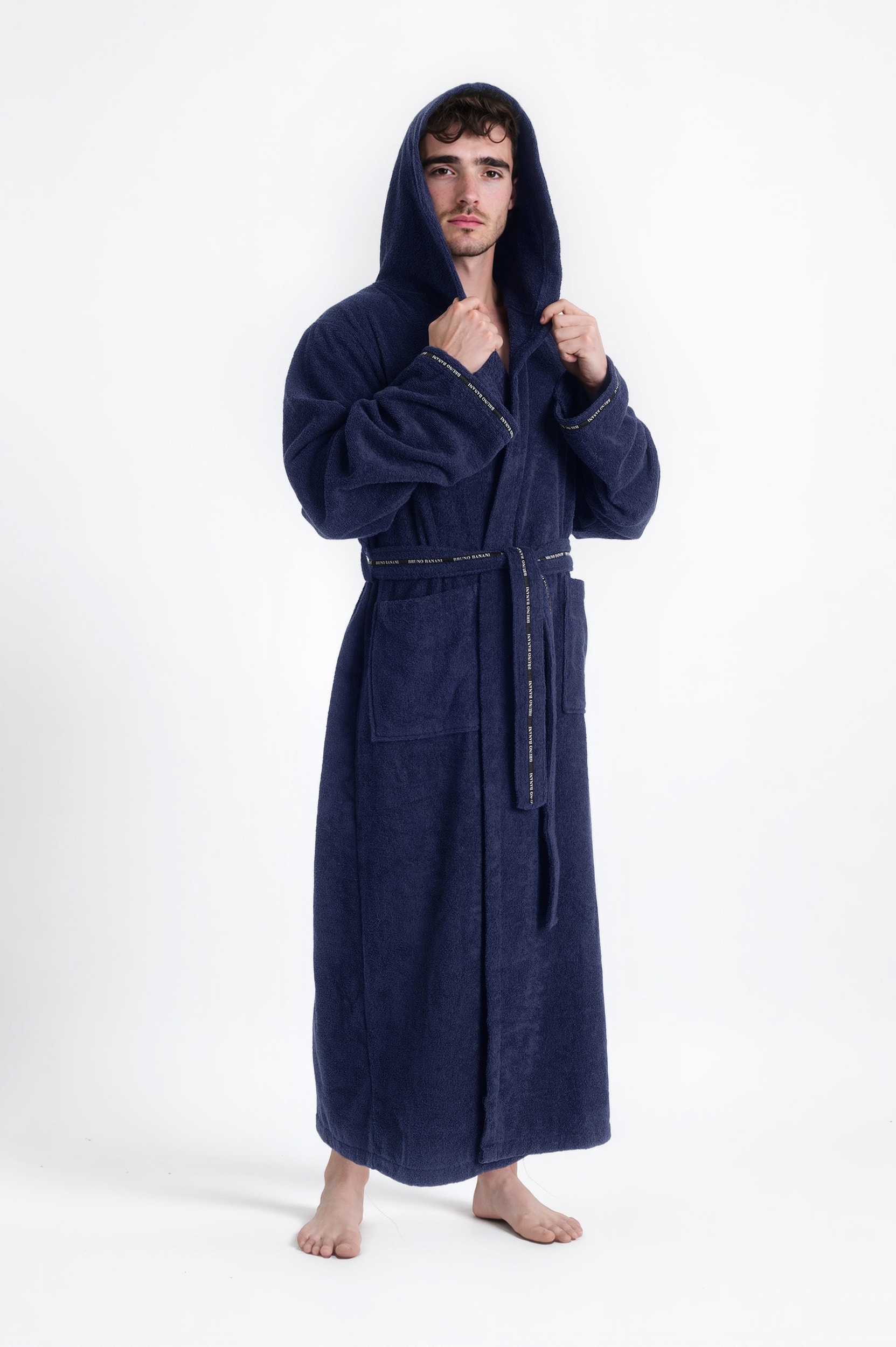 Bruno Banani Herrenbademantel »Danny, Normallänge & Überlänge, auch in extra lang, Hotelbademantel«, (1 St.), mit Logostreifen, Herren Bademantel aus 100% Baumwolle, S-4XL