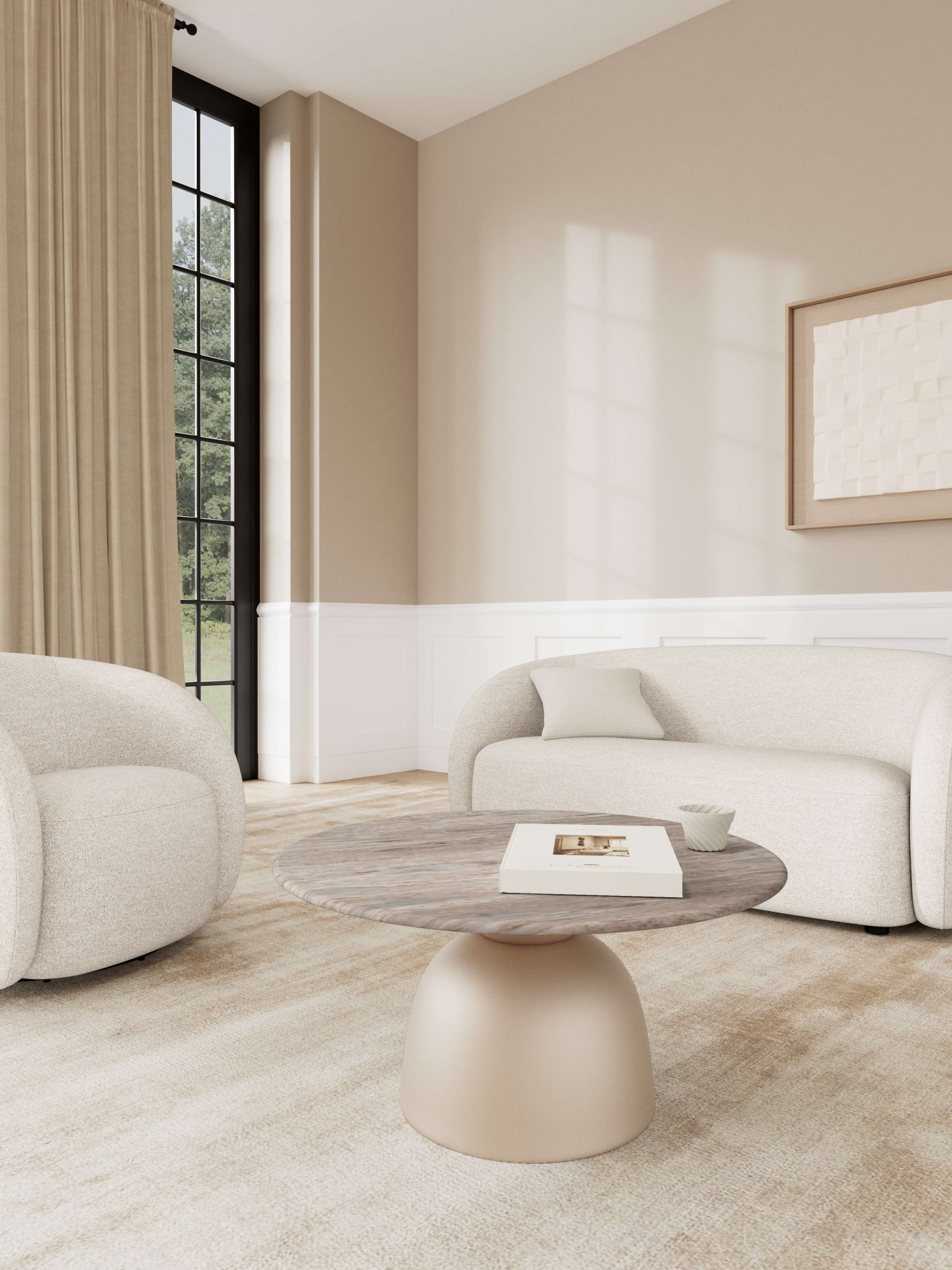 ACTONA GROUP Couchtisch »Ferrol Beistelltisch– stilvoll & modern mit eleganter Marmorplatte« Rund. Grauer Toronto Marmor, raues Stahlgestell, grau. Ø: 80 cm