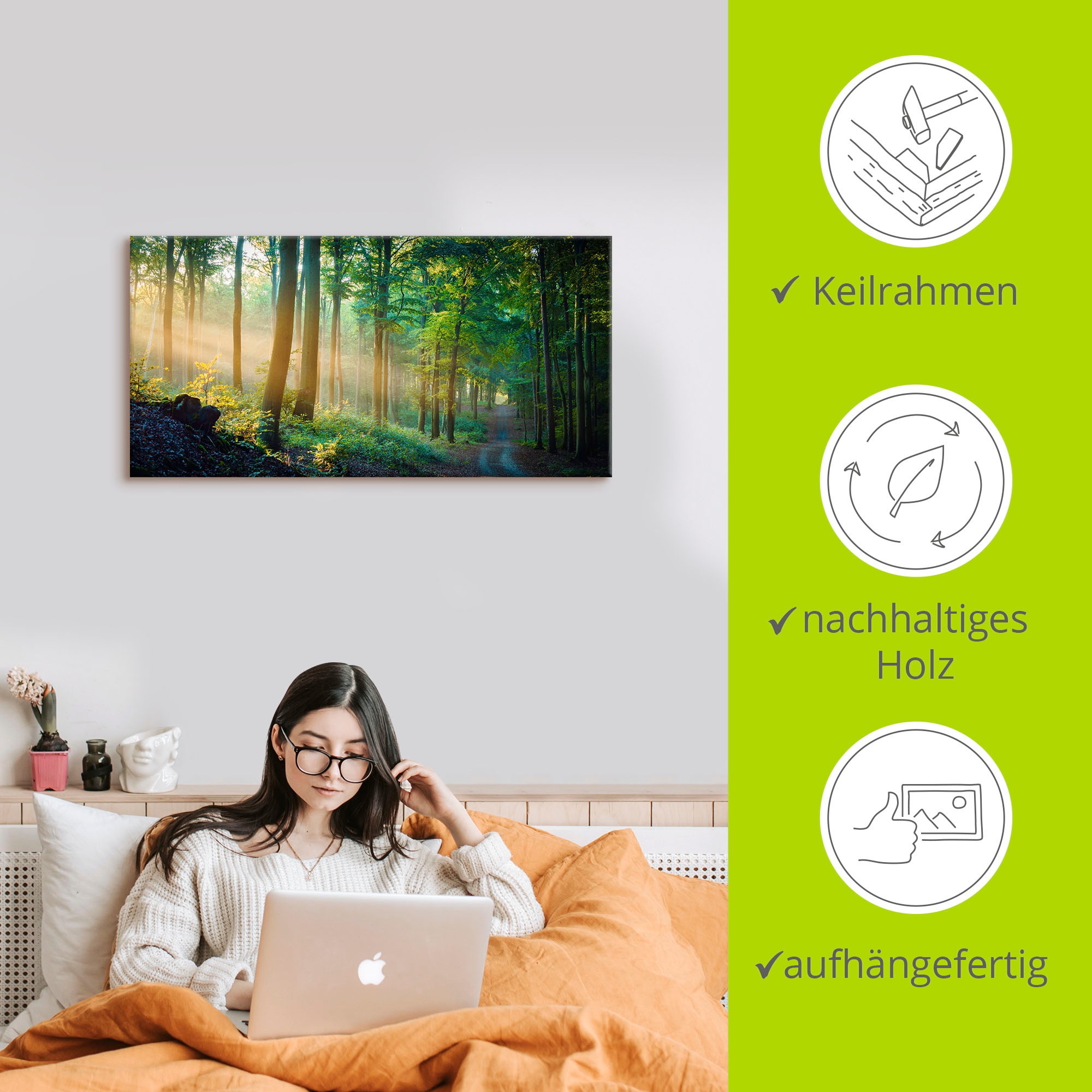Artland Wandbild »Herbstmorgen im Wald«, Waldbilder, (1 St.), als Alubild, Outdoorbild, Leinwandbild, Poster in verschied. Größen