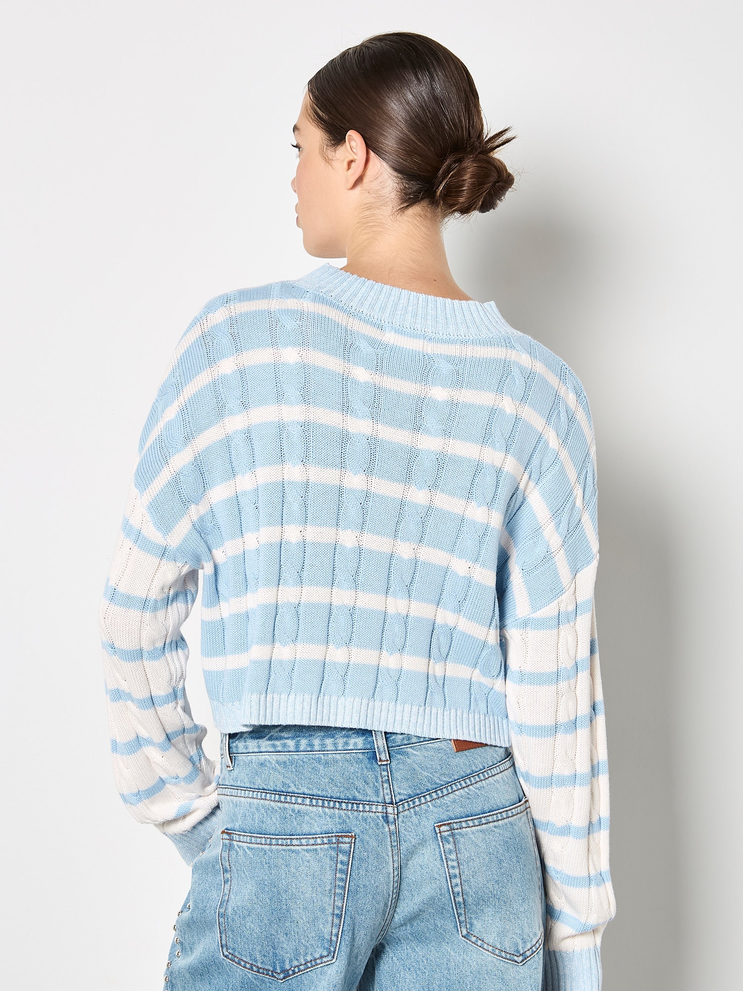Apricot Strickpullover »Kurzer Pullover« mit Zopfmuster und Kontraststreifen