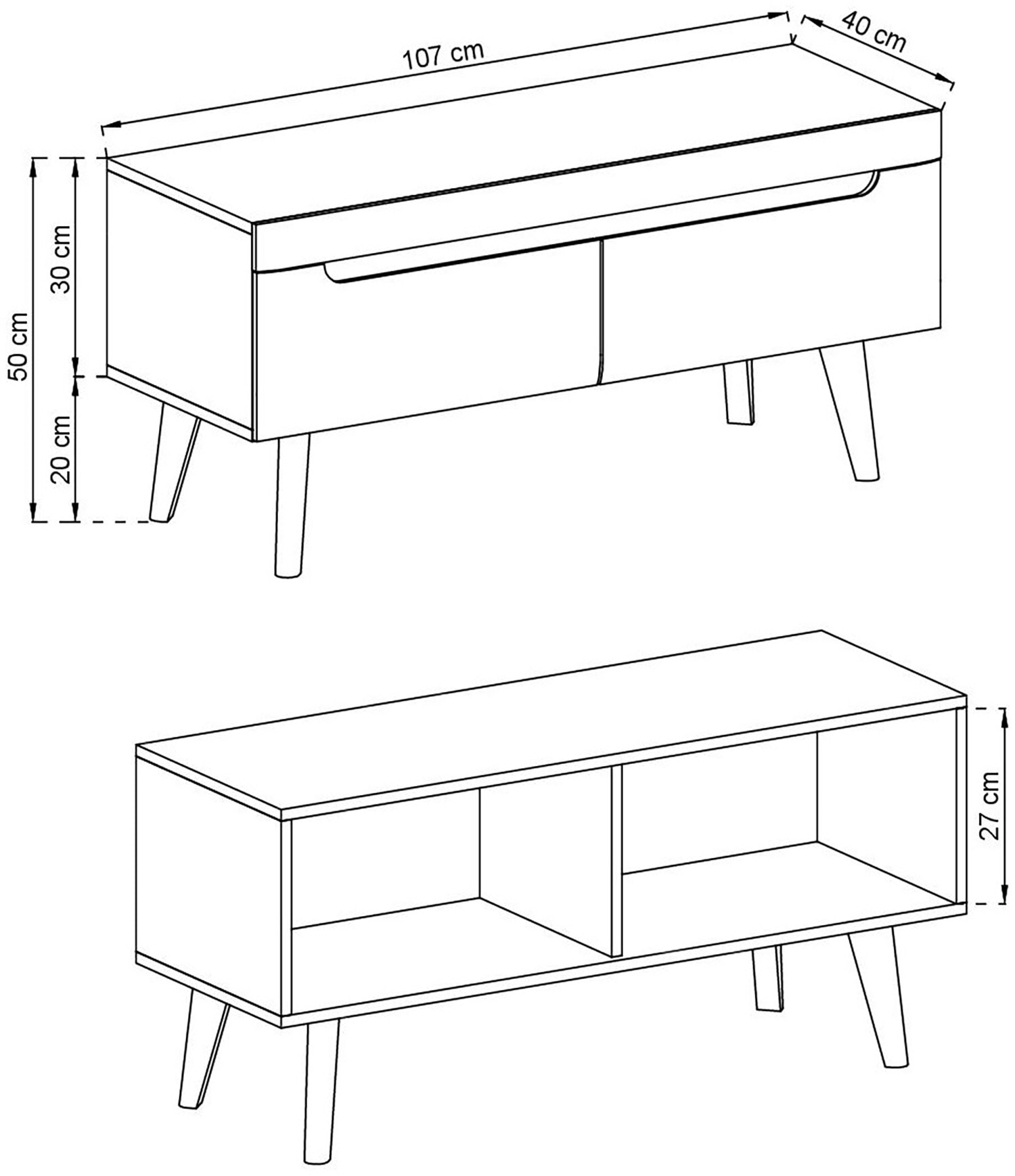 INOSIGN Lowboard »Torge, TV-Unterschrank, TV-Kommode, Fernsehschrank, TV-Board«, (1 St.), abgeschrägte Füße, drei Farben, Scandi Design, 107 cm breit