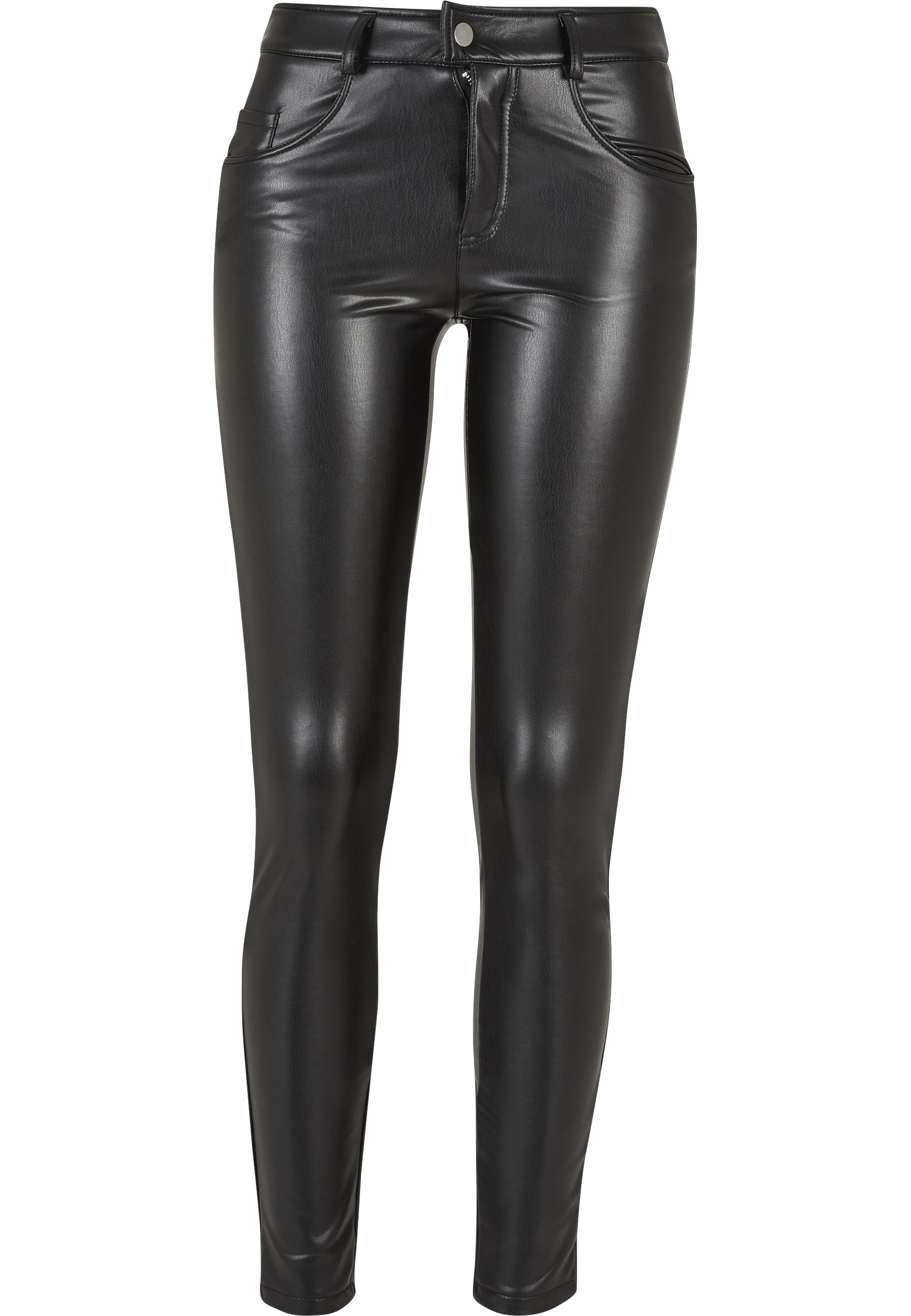URBAN CLASSICS Lederhose "Urban Classics Damen Ladies Mid Waist Synthetic Leather Pants"