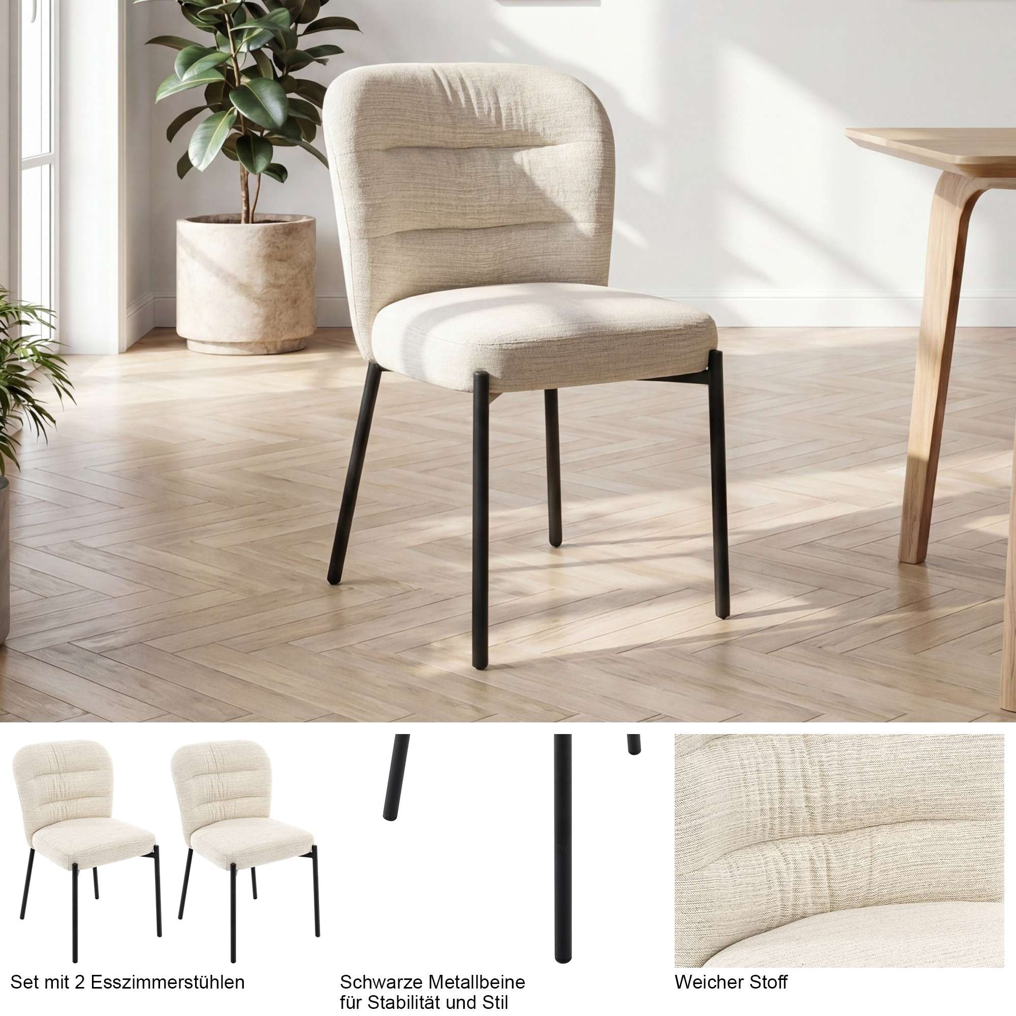 OTTO home Esszimmerstuhl »Aniene« () 2 Stk.Gepolsterte Rückenlehne und Sitzfläche, Sitzhöhe 49 cm