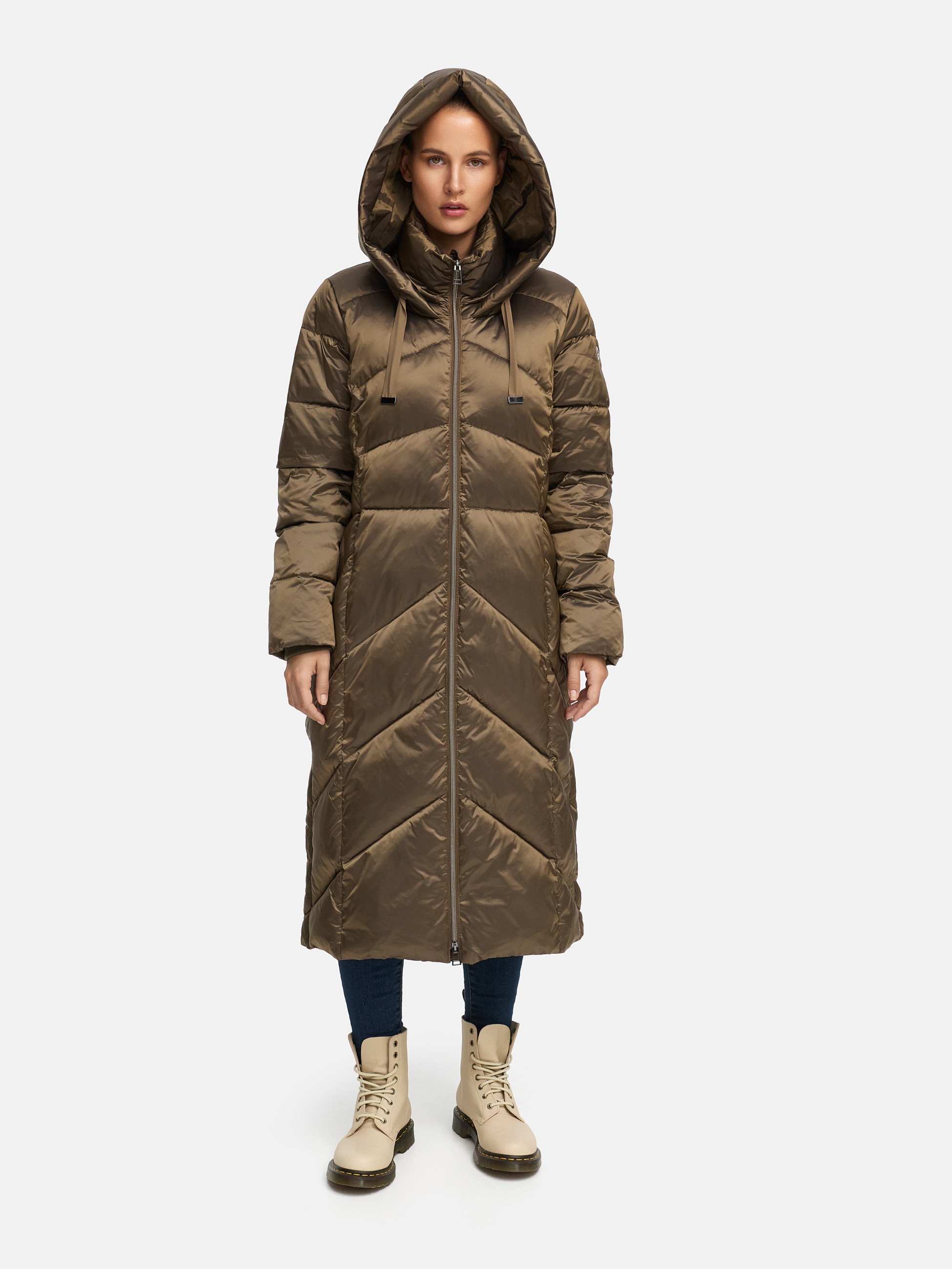 Thumbnail - MANISA Wintermantel mit Stehkragen und fester Kapuze und dekorativen Strickbändern