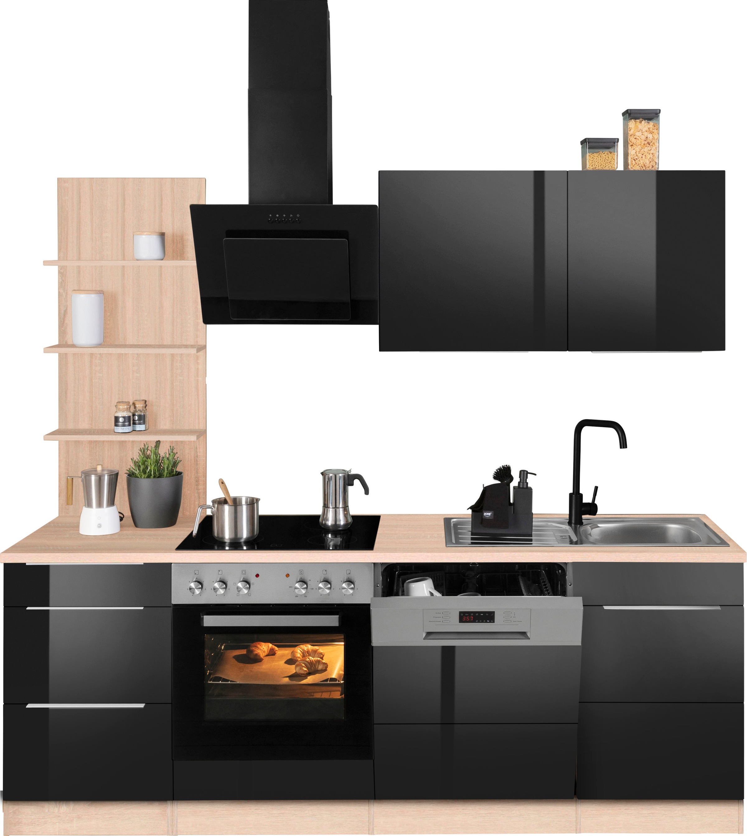 KOCHSTATION Küchenzeile »KS-Brindisi«, Breite 220 cm, wahlweise mit E-Geräten, mit MDF-Fronten und Regal