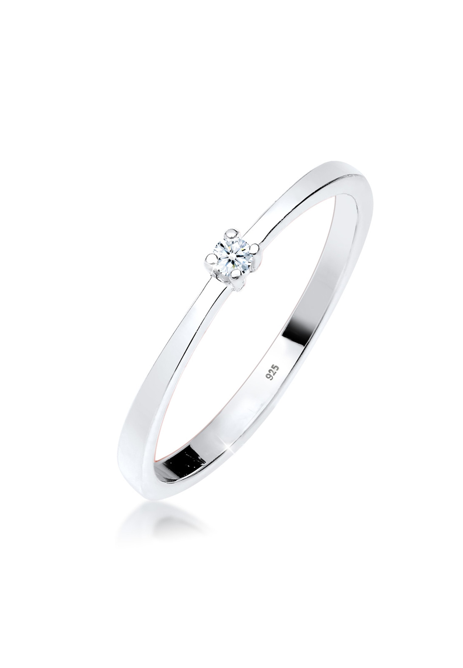 ELLI DIAMONDS Damen Verlobungsring "Ring Solitär Diamant Weiß (0.03 ct) 925 Sterling Silber", 54, Silber 925 (Sterlingsilber), weiß, Silber 925