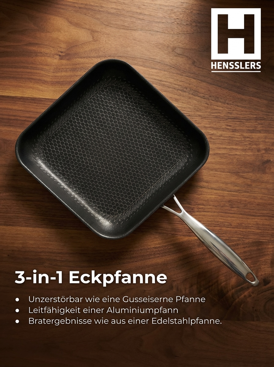 HENSSLERS Bratpfanne "Premium, aus Edelstahl, Eckpfanne mit Wabenstruktur, 28 cm" Edelstahl 18/10 1 tlg.