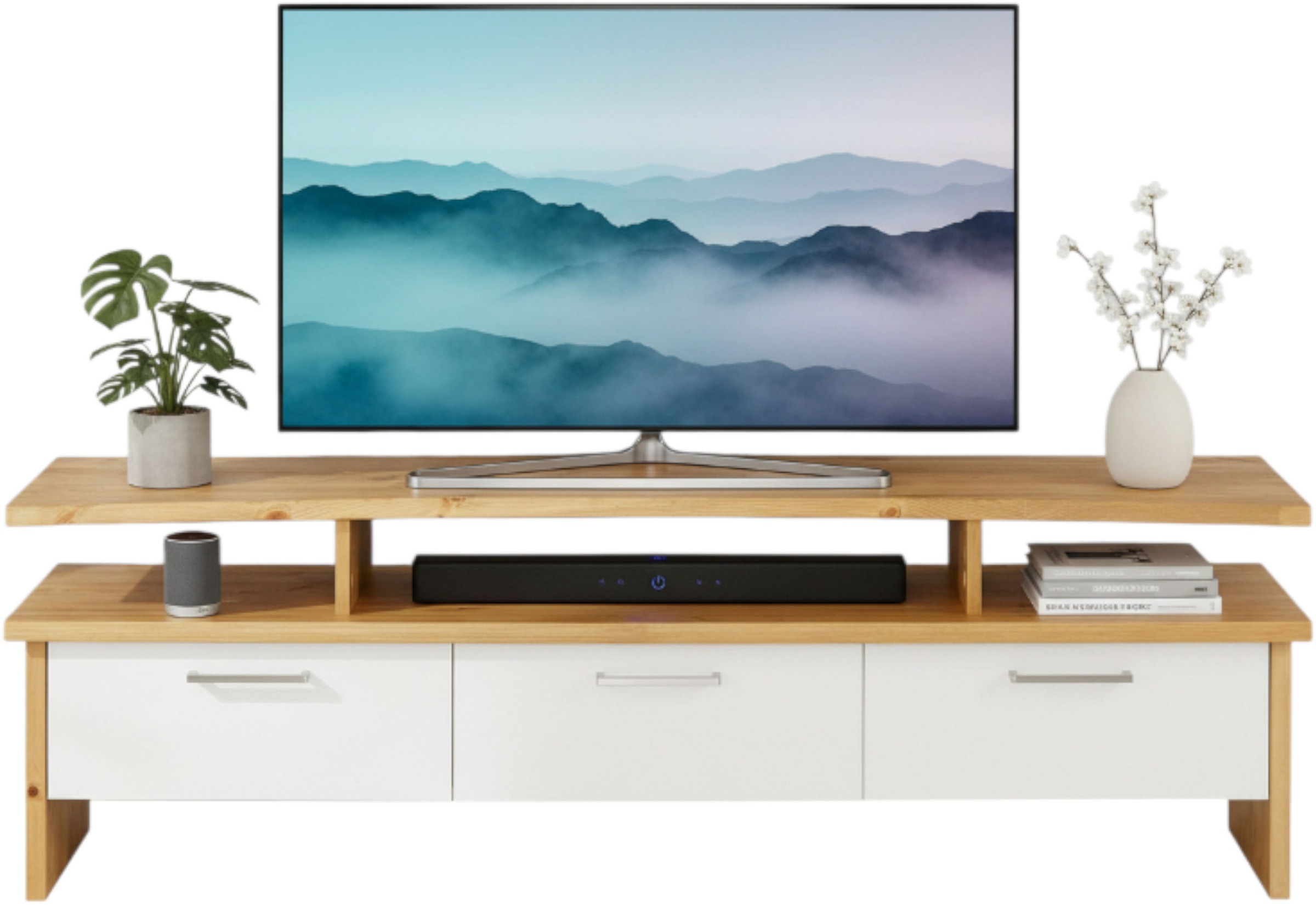 Home affaire TV-Board "Ixo" Breite 148 cm, mit 3 Schubladen, aus masiver Ki günstig online kaufen