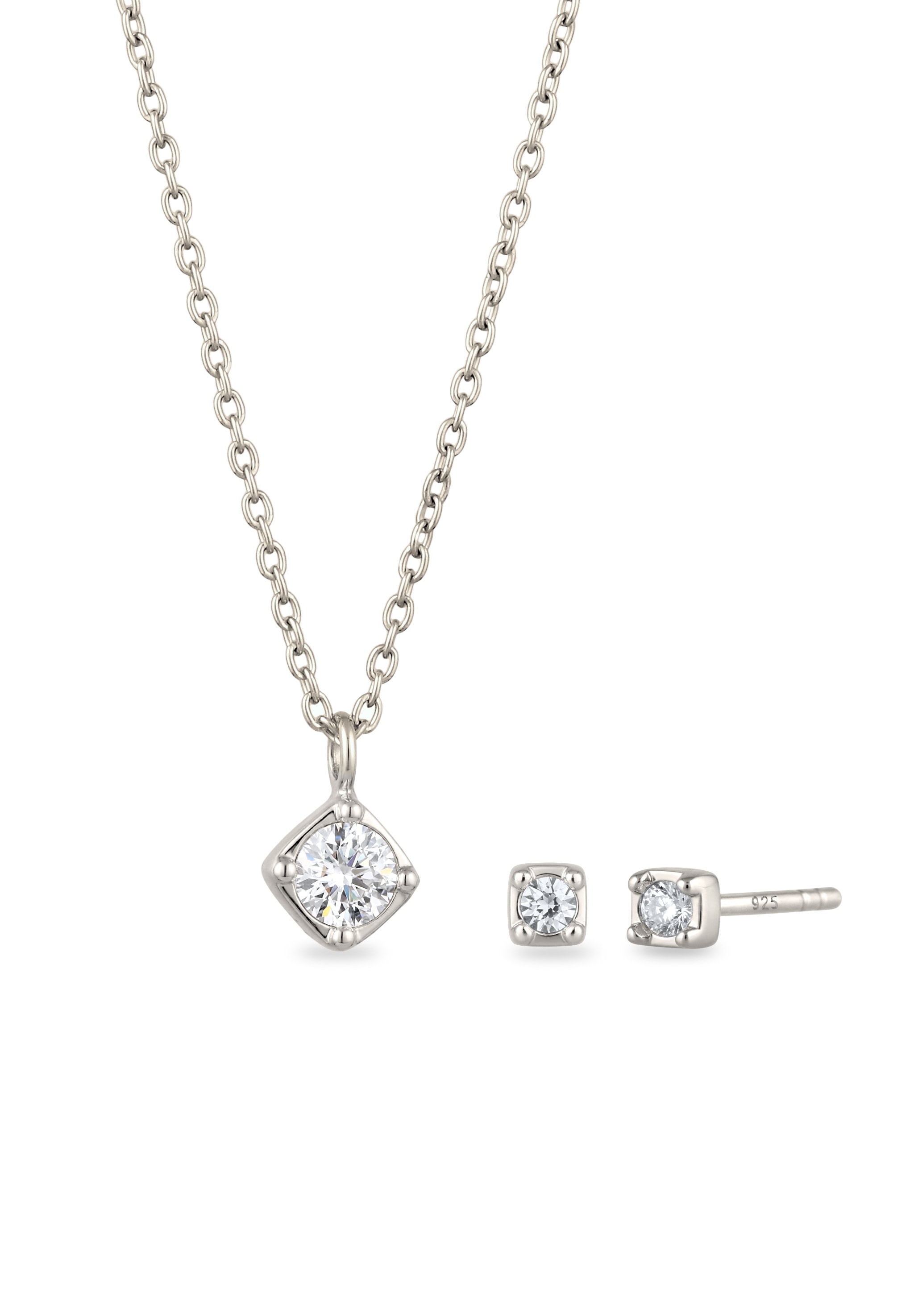 "Ohrring und Ketten Set ELLI ""Schmuckset mit Kristallen von Swarovski Weiß 925 Sterling Silber"" Gr. 42, silber, Schmuck_Sets, Damen, 42"
