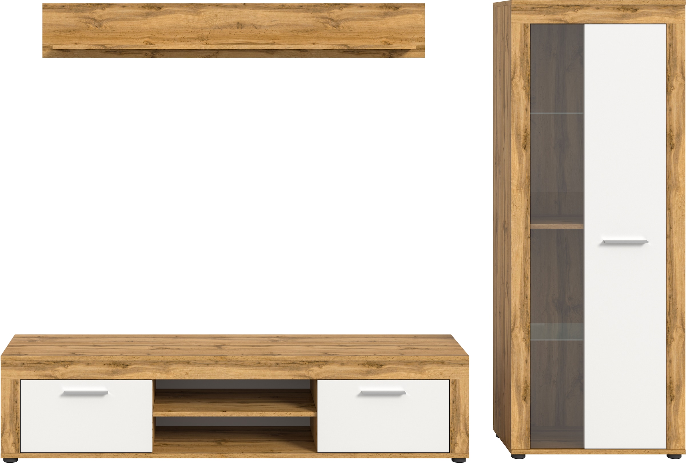 INOSIGN Wohnwand »Aosta, Breite 235cm, bestehend aus Lowboard, Wandboard, Vitrine«, (3 St.), Wohnwand, Kombination, Anbauwand, Möbel Set, Schrankwand, Möbel Kombi