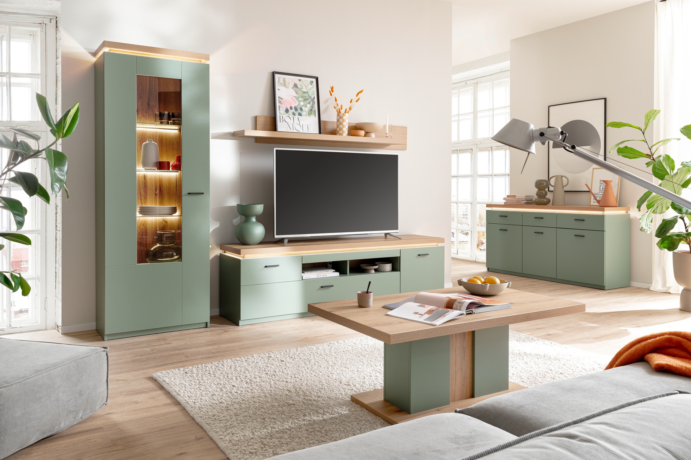 MCA furniture Wohnwand »MONIZ Wohnkomination 2«, (Komplett-Set, 3 St.), Türen/ Schubkästen gedämpft