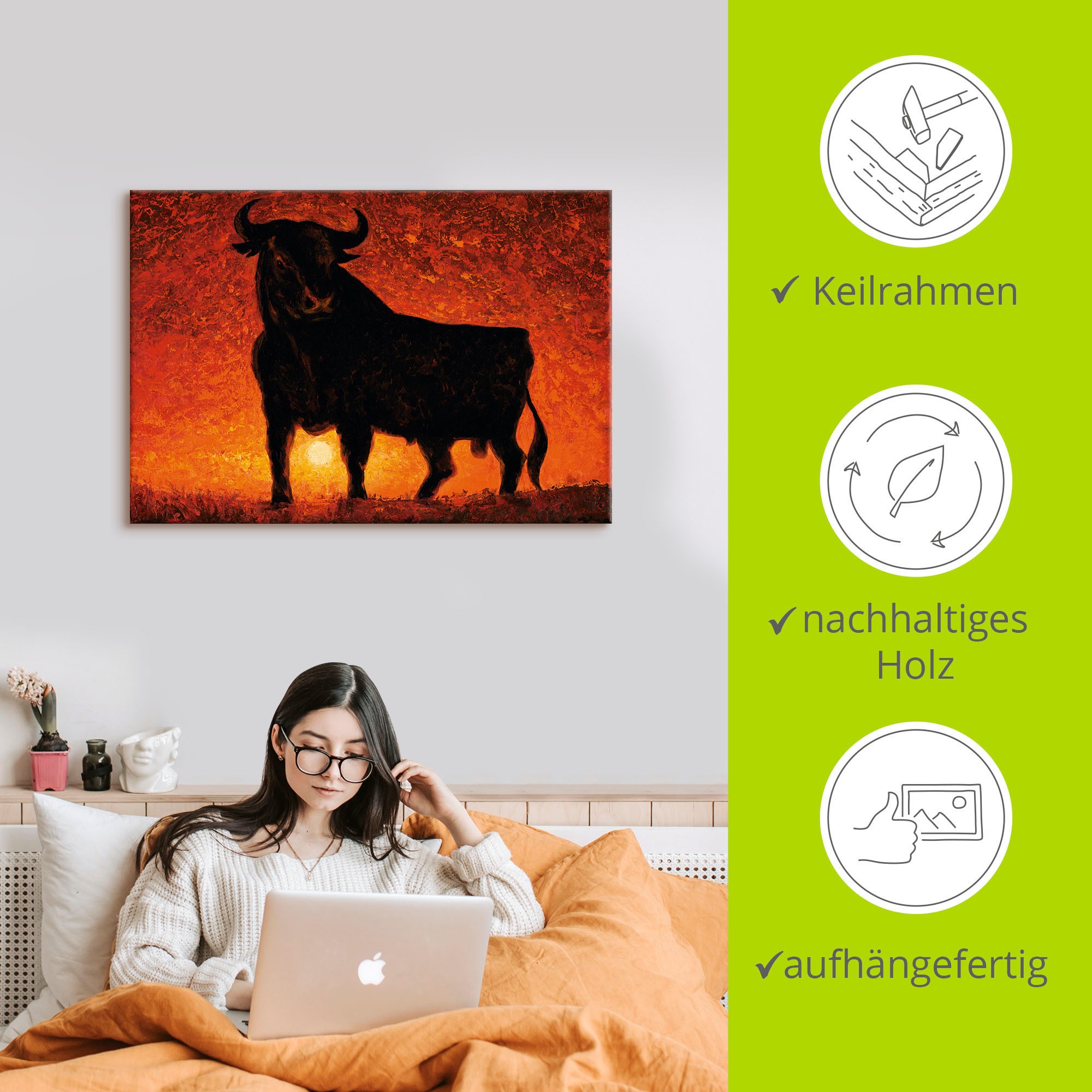 Artland Leinwandbild »Andalusischer Stier«, Wildtiere, (1 St.), auf Keilrahmen gespannt