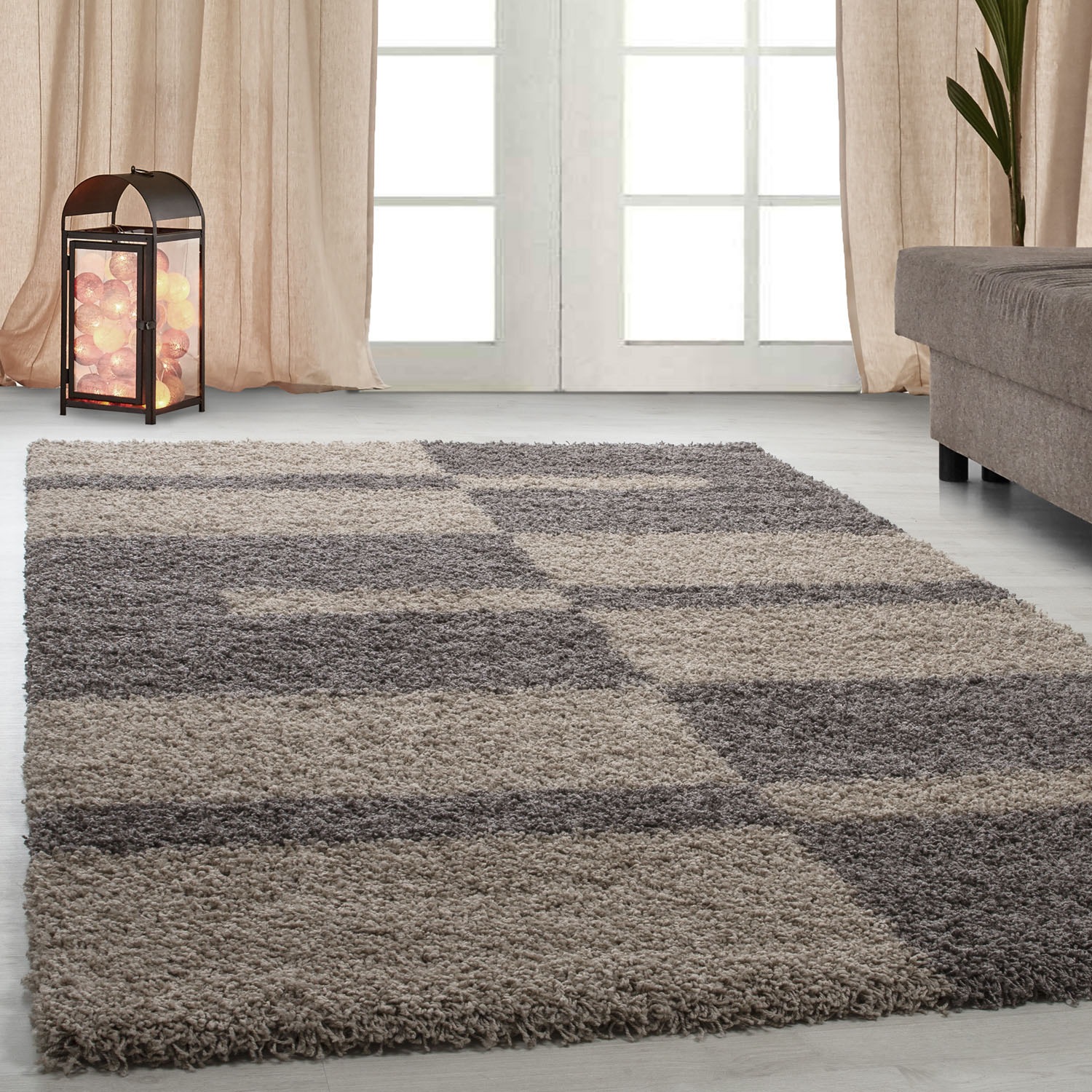 Hochflor-Teppich AYYILDIZ TEPPICHE "Gala Shaggy 2505", grau (taupe), B:100cm H:30mm L:200cm, Kunstfaser, Teppiche, Langflor, Läufer, alle Räume, Wohnzimmer