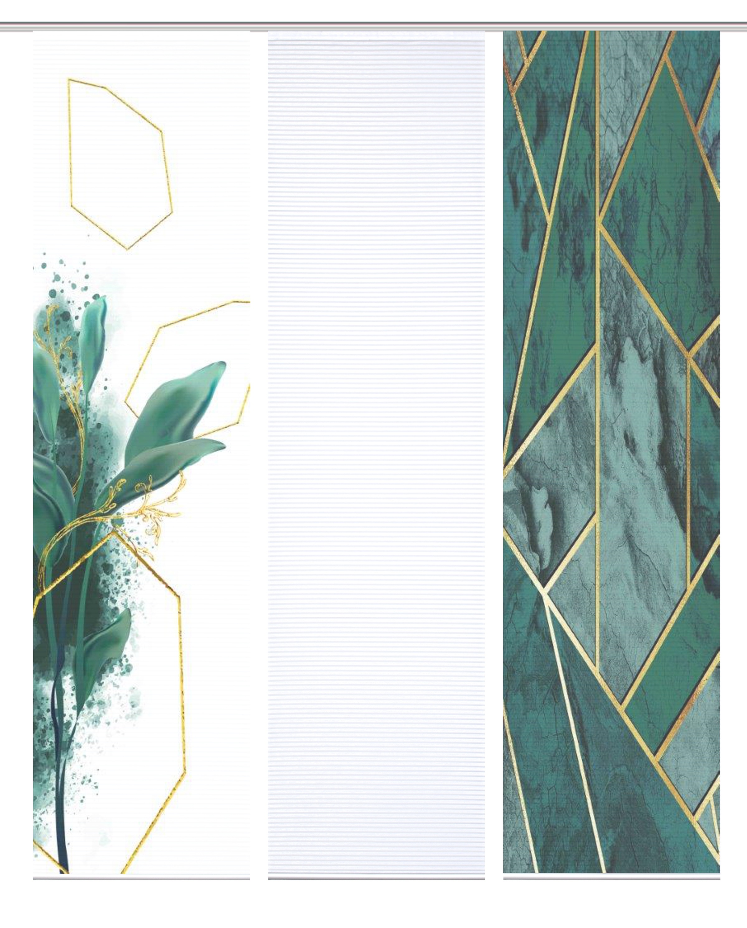 Thumbnail - HOME in green Schiebegardine "SIGNUM" Paneelwagen 3 Stk. tlg. SET DIGITALDRUCK,BAMBUSOPTIK RECYCELT