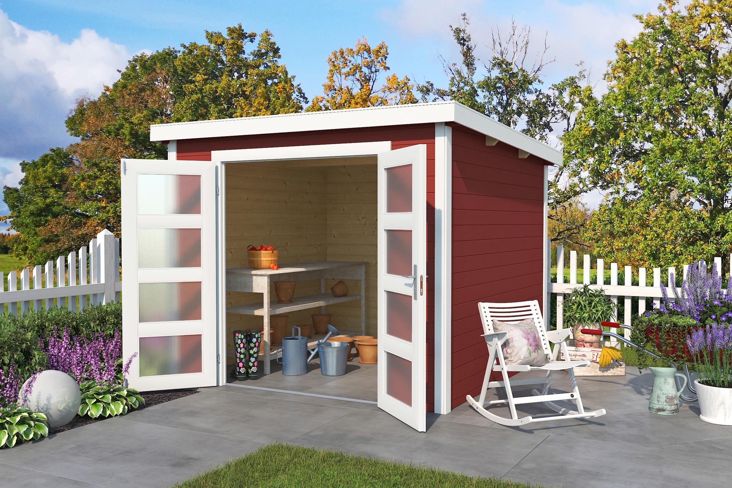 LASITA MAJA Gartenhaus »Zambezi 5«, Blochbohlenhaus 28mm, Fundamentmass 2500x3000, Schwedenrot