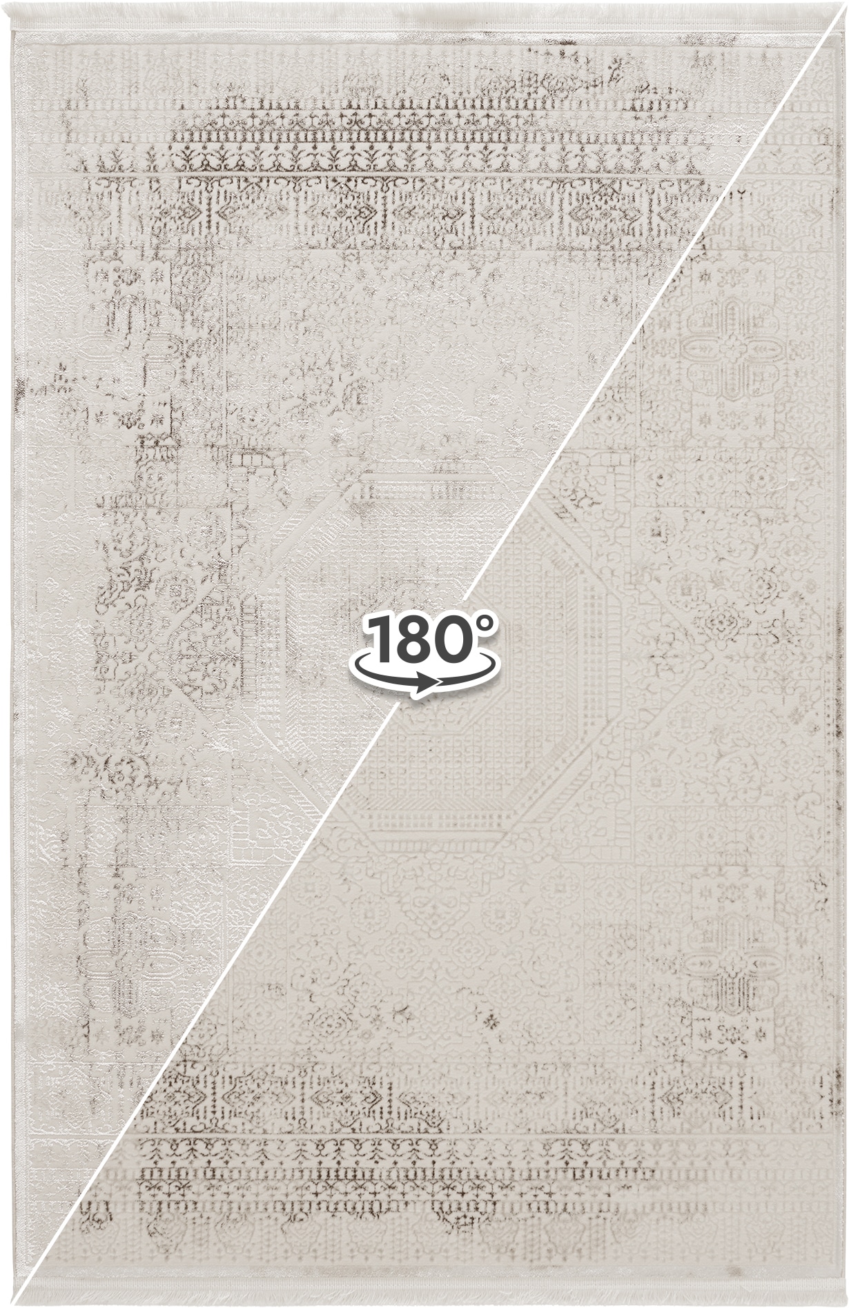 Sehrazat Teppich »Diamond 7840 , auch als Läufer« rechteckig 8 mm Höhe Kurzflor, Vintage, Viskose, leichter Glanz, mit Fransen, Wohnzimmer