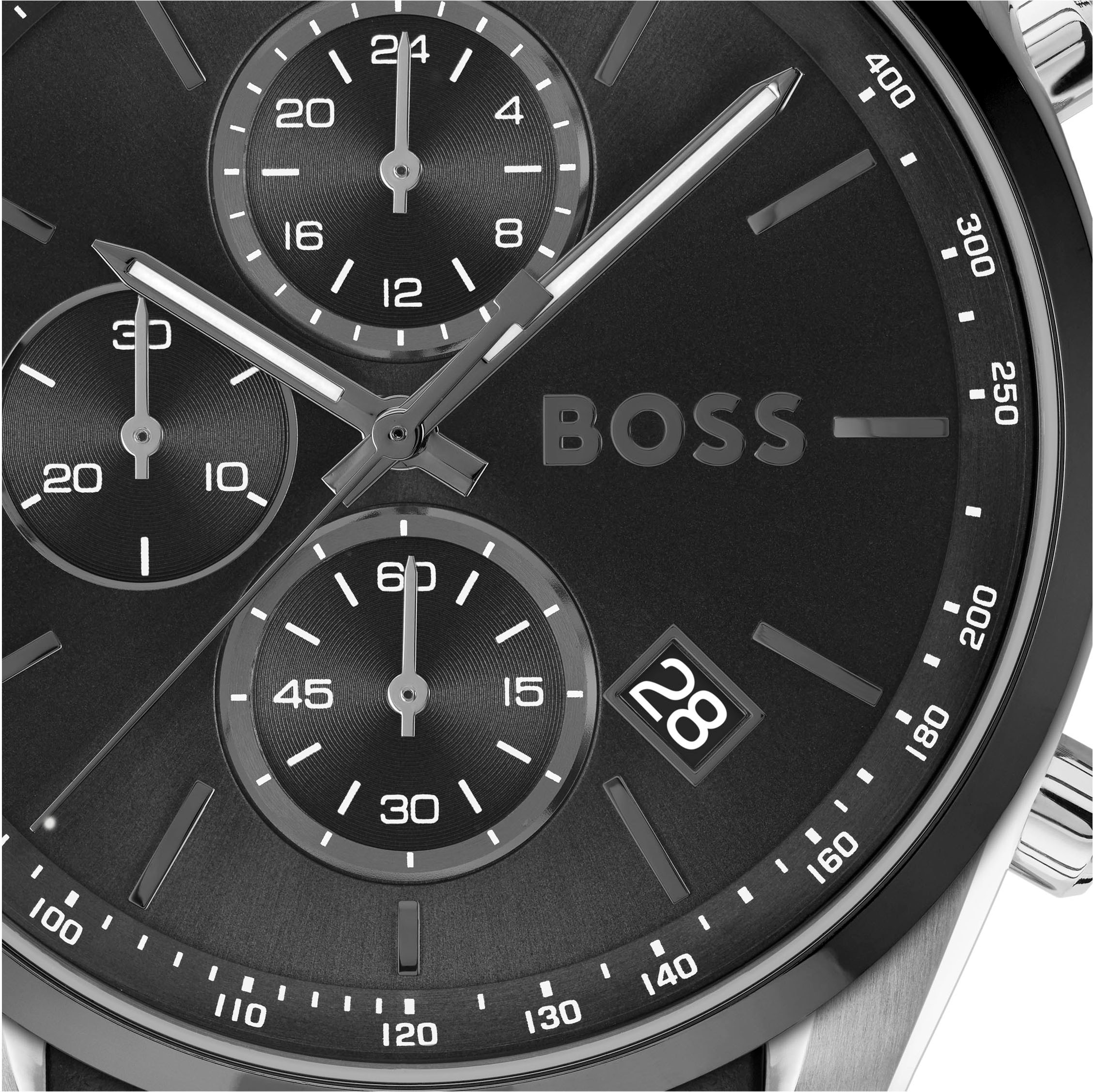 BOSS Chronograph »GRAND PRIX 44«, Quarzuhr, Armbanduhr, Herrenuhr, Lederarmband, analog, Tag
