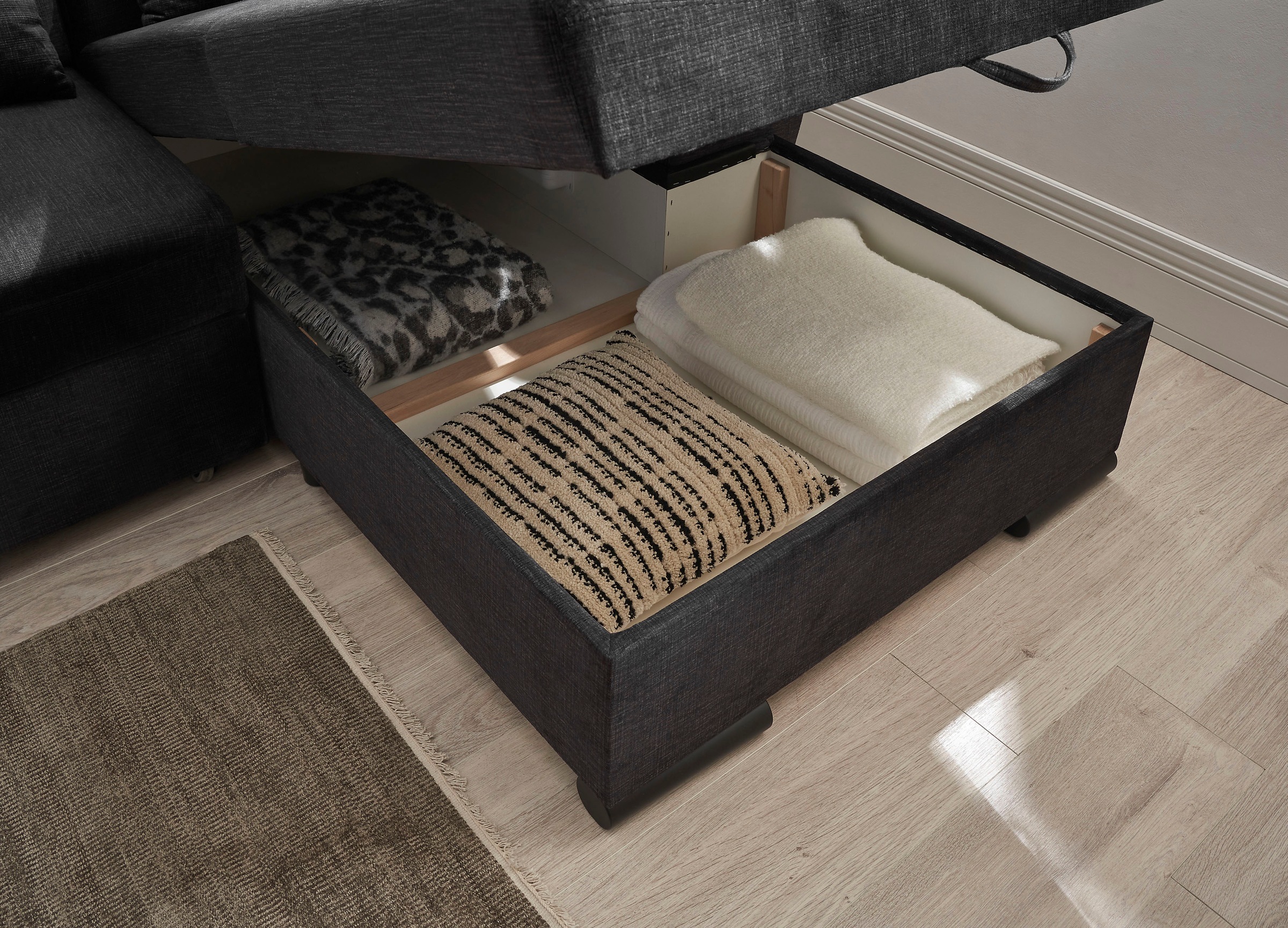 ED EXCITING DESIGN Ecksofa »Tampa L-Form«, mit Bettfunktion, Bettkasten & 3 Nierenkissen