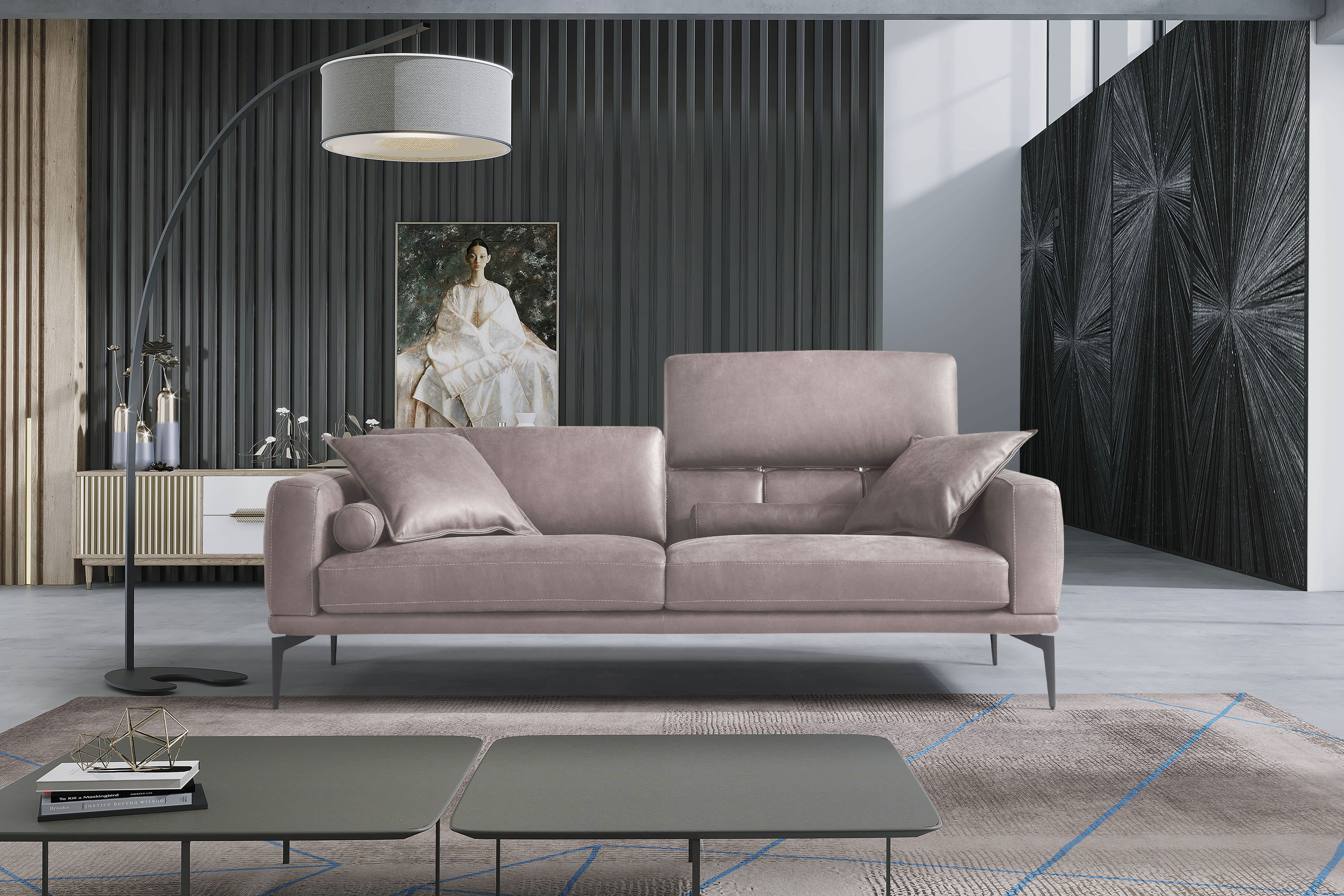 Egoitaliano 2,5-Sitzer "Masu, Designsofa mit erstklassigem Sitzkomfort, Breite 218cm" inkl. 2 Kissenrollen, Rückenelemente manuell verstellbar, Metallfüße