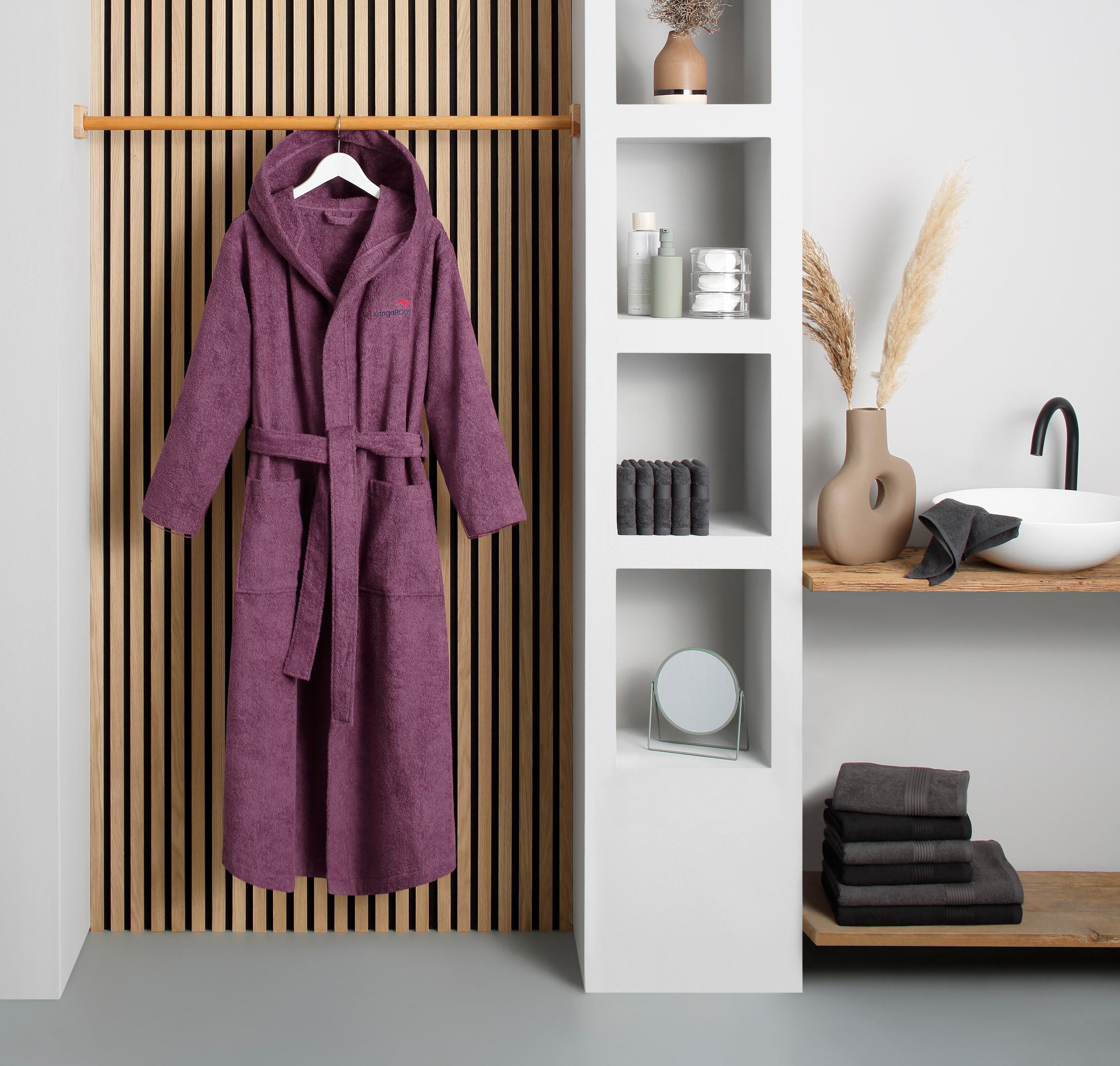 KangaROOS Unisex-Bademantel »Cassidy, für Damen & Herren, Standardlänge & Überlänge« 1 Stk. mit Taschen, Männer und Frauen, Baumwolle, Reise, Hotel, Sauna, S-3XL