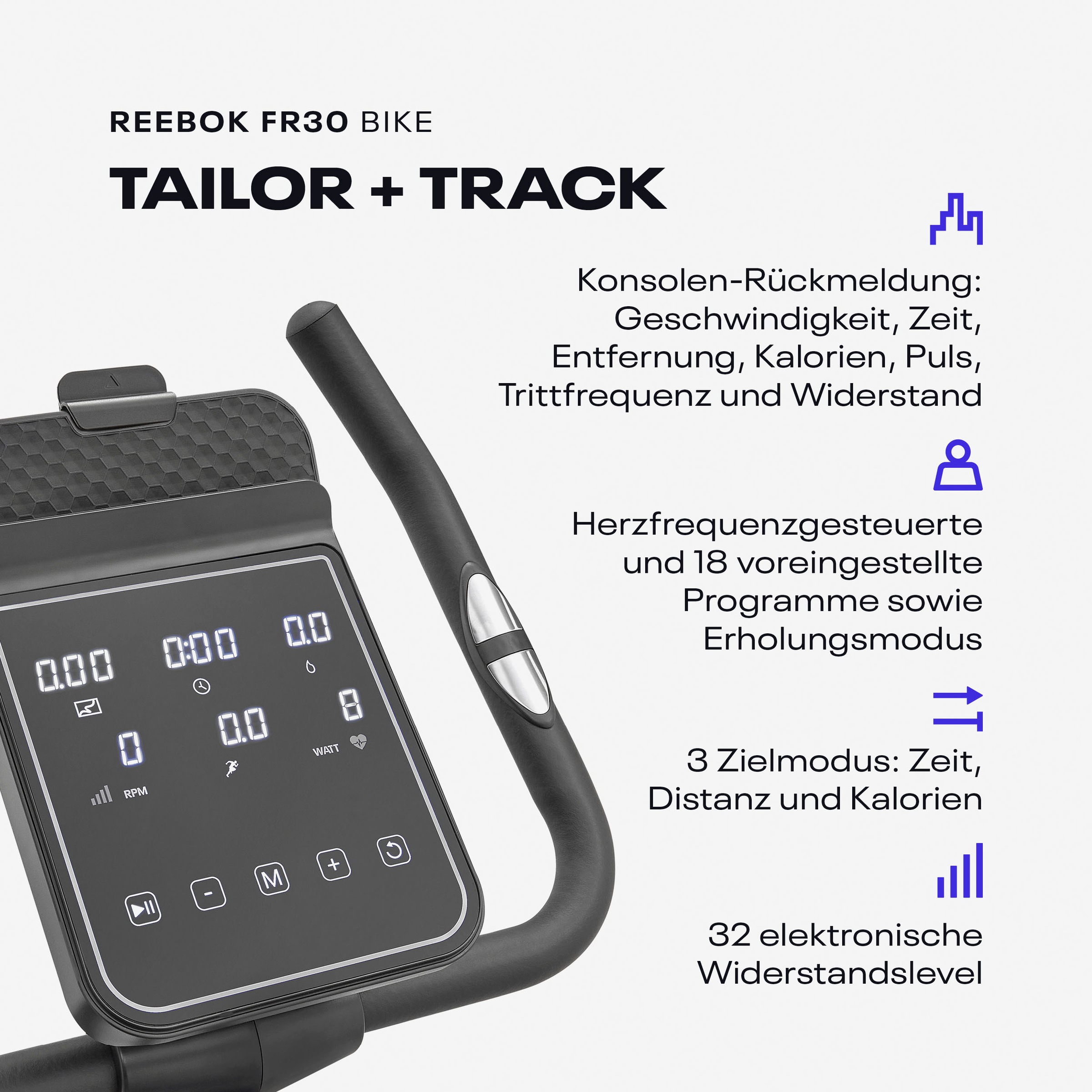 Reebok Ergometer »FR30«, (mit Tablet-Halterung), Schwungmasse ca. 9 kg, 32 Widerstandsstufen