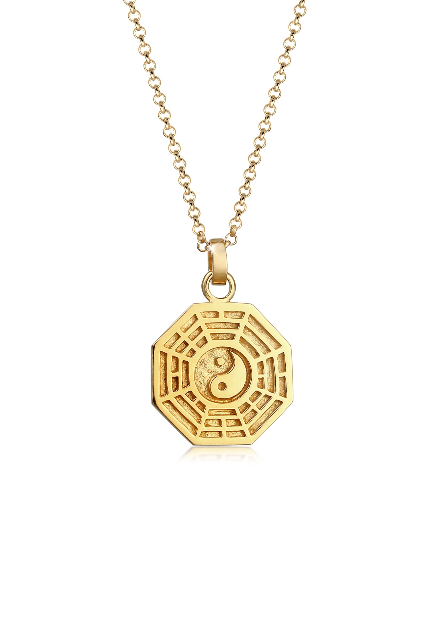 Elli Kette mit Anhänger »Bagua Symbol Münze Vintage 925 Silber vergoldet«