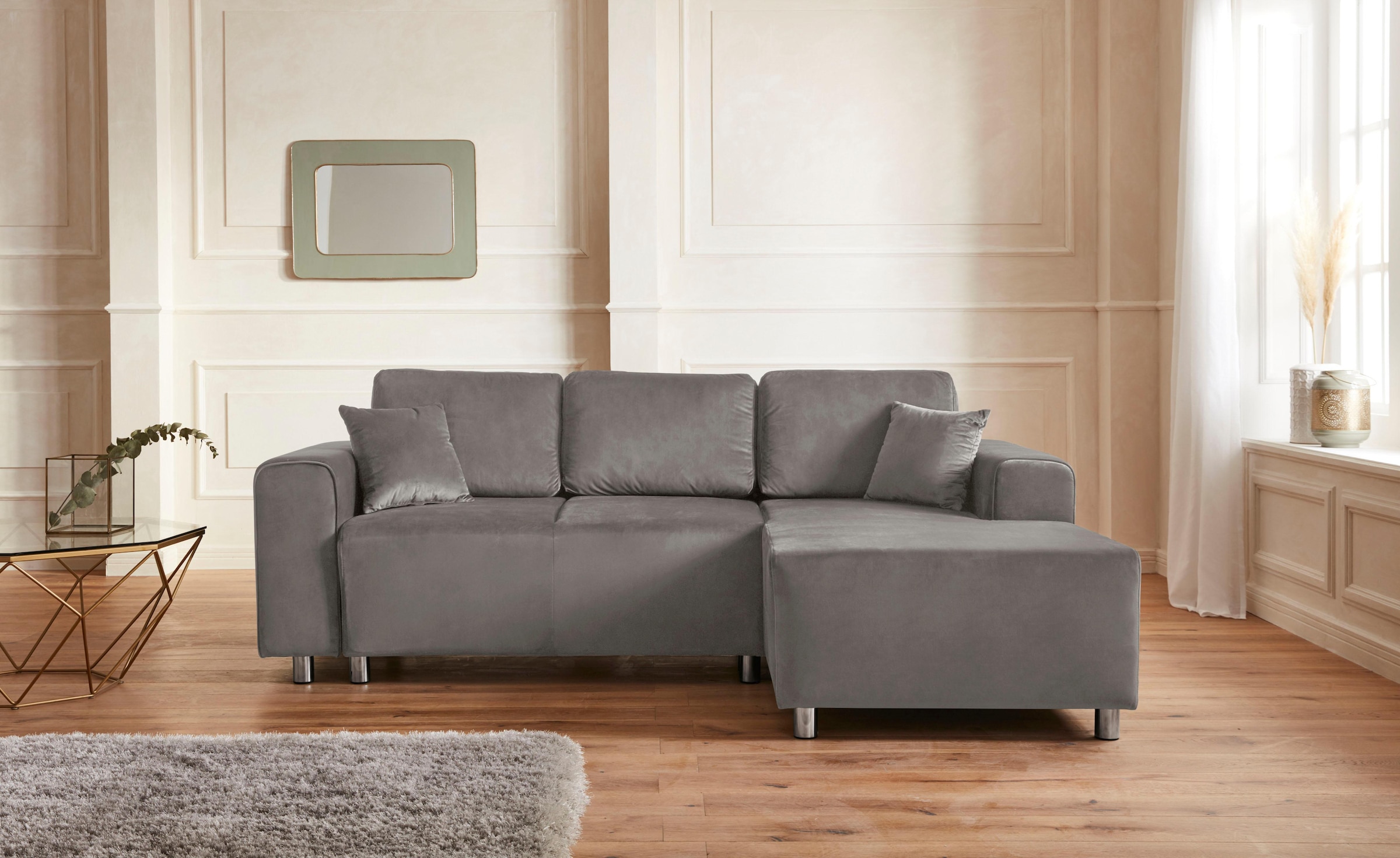 Ecksofa HOME AFFAIRE "Györ", grau (hellgrau), B:235cm H:88cm T:160cm, Microfaser (100% Polyester);Luxus-Microfaser Lederoptik (100% Polyester);Struktur (100% Polyester);Samtoptik (100% Polyester);Struktur weich (100% Polyester), Sofas, Ecksofa, L-Form, wa 7