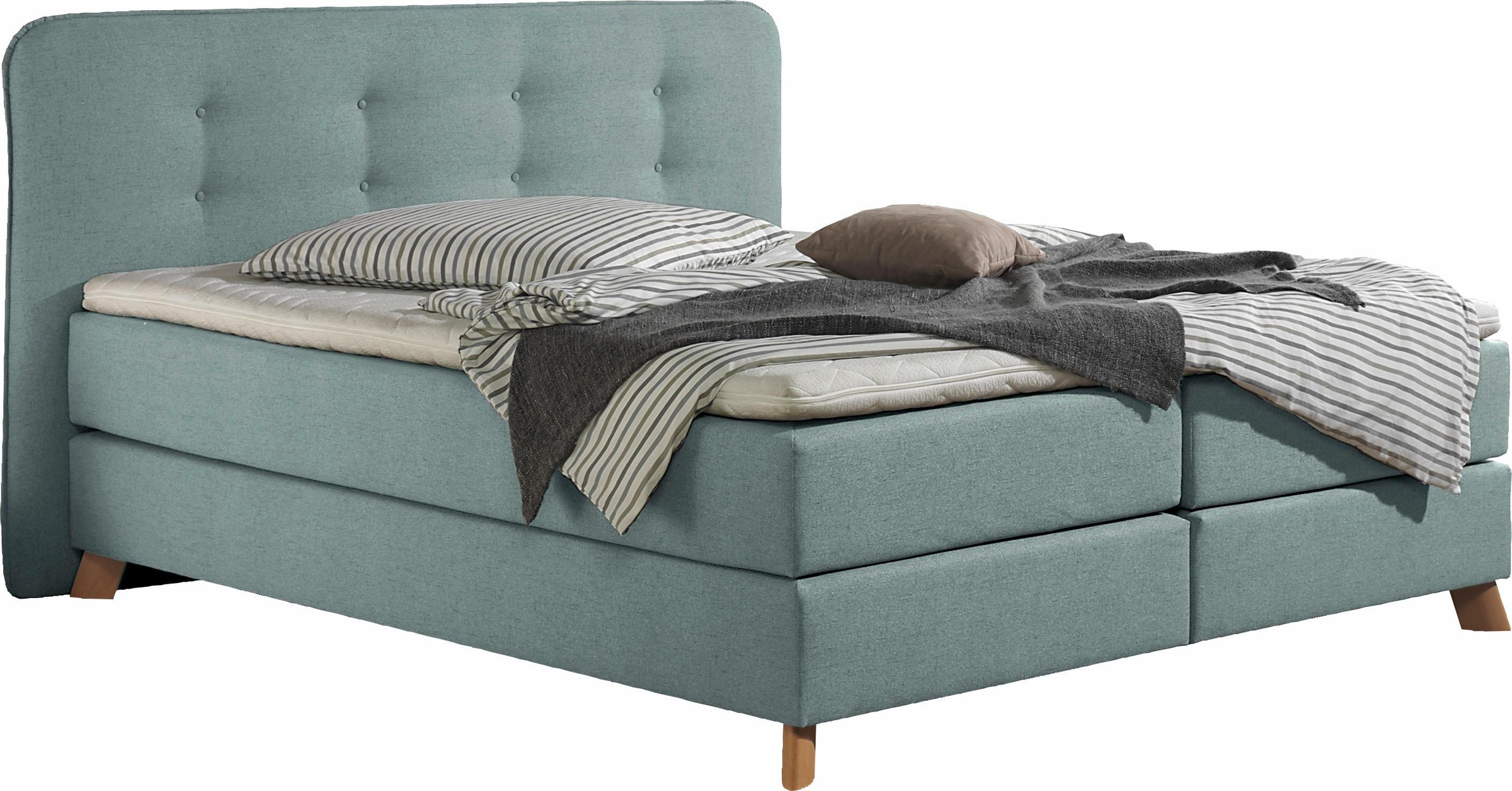 Boxspringbett HOME AFFAIRE "Cecina", blau (petrol), B:182cm L:210cm, Struktur fein (100% Polyester), Komplettbetten, Boxspringbett, in 5 Breiten, 3 Ausführungen, 2 Härtegrade, Knopfheftung, Topper 8
