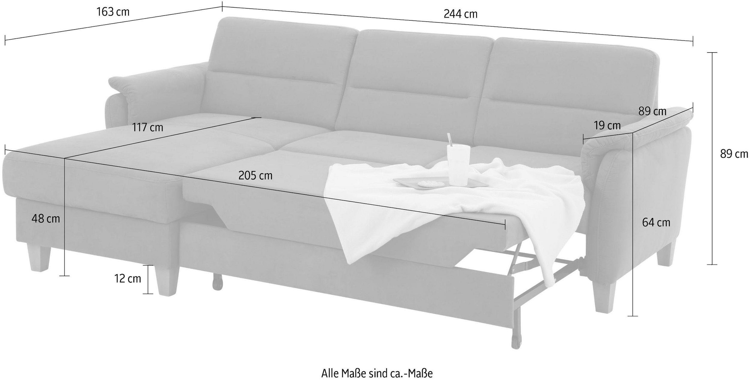 Home affaire Ecksofa »Palmera L-Form«, Federkern, wahlweise mit Bettfunktion und mit/ohne Bettkasten
