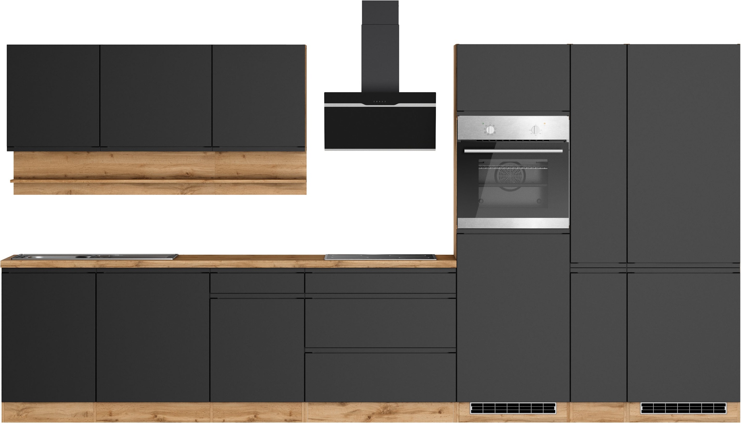 KOCHSTATION Küchenzeile "KS-Virginia,neu in verbesserter Ausführung" Arbeitsplatte 38 mm stark, Stauraum, Softclose, Breite 390 cm, Soft-Close, ohne E-Geräte