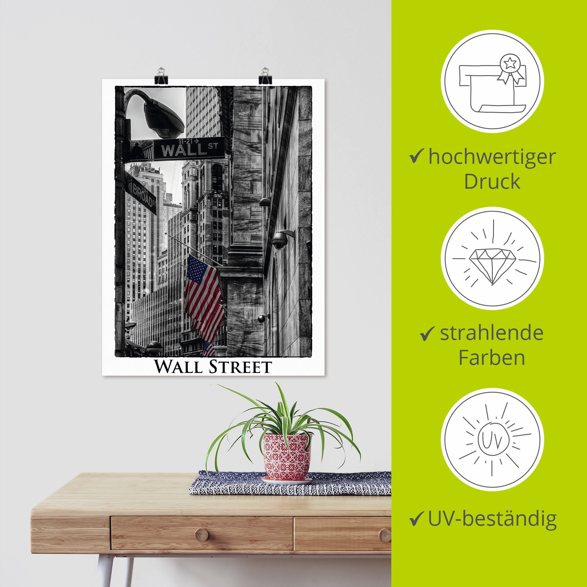 Artland Wandbild »New York Wall Street«, Amerika, (1 St.), als Leinwandbild, Poster in verschied. Größen