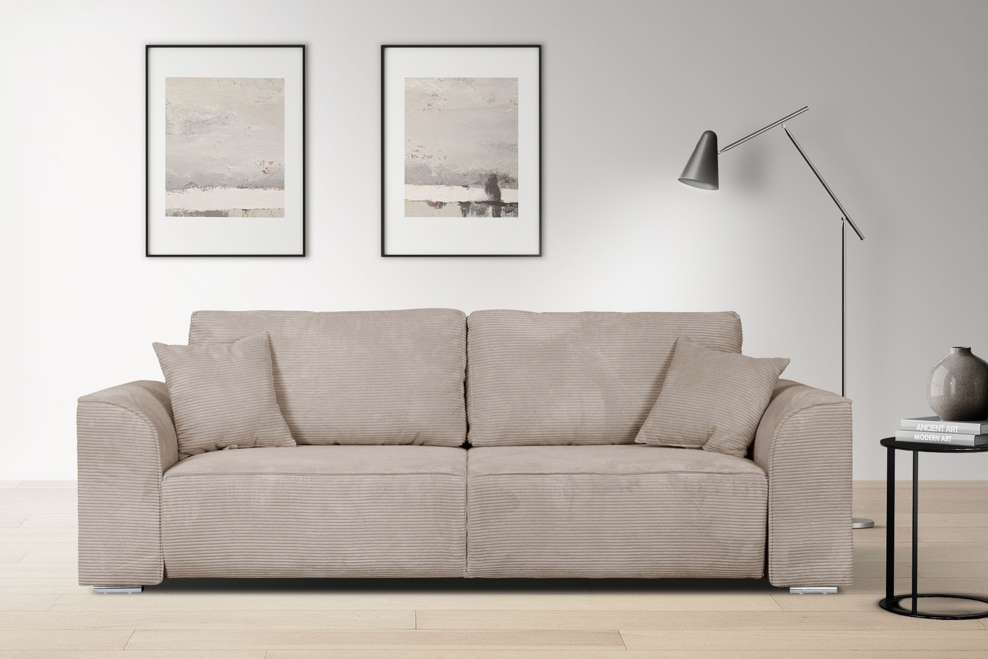 INOSIGN 3-Sitzer "BEATRICE, B: 250 cm - wahlweise mit Bettfunktion" u. Bettkasten, incl. 2 Zierkissen
