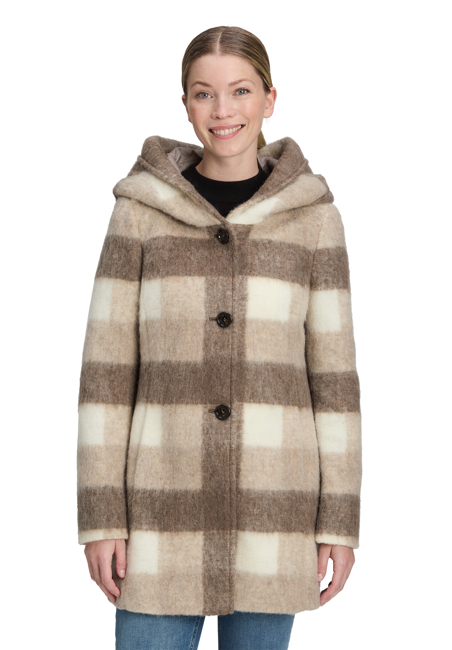 Amber & June Kurzjacke "Amber & June Damen Kurzmantel mit Kapuze", mit Kapu günstig online kaufen
