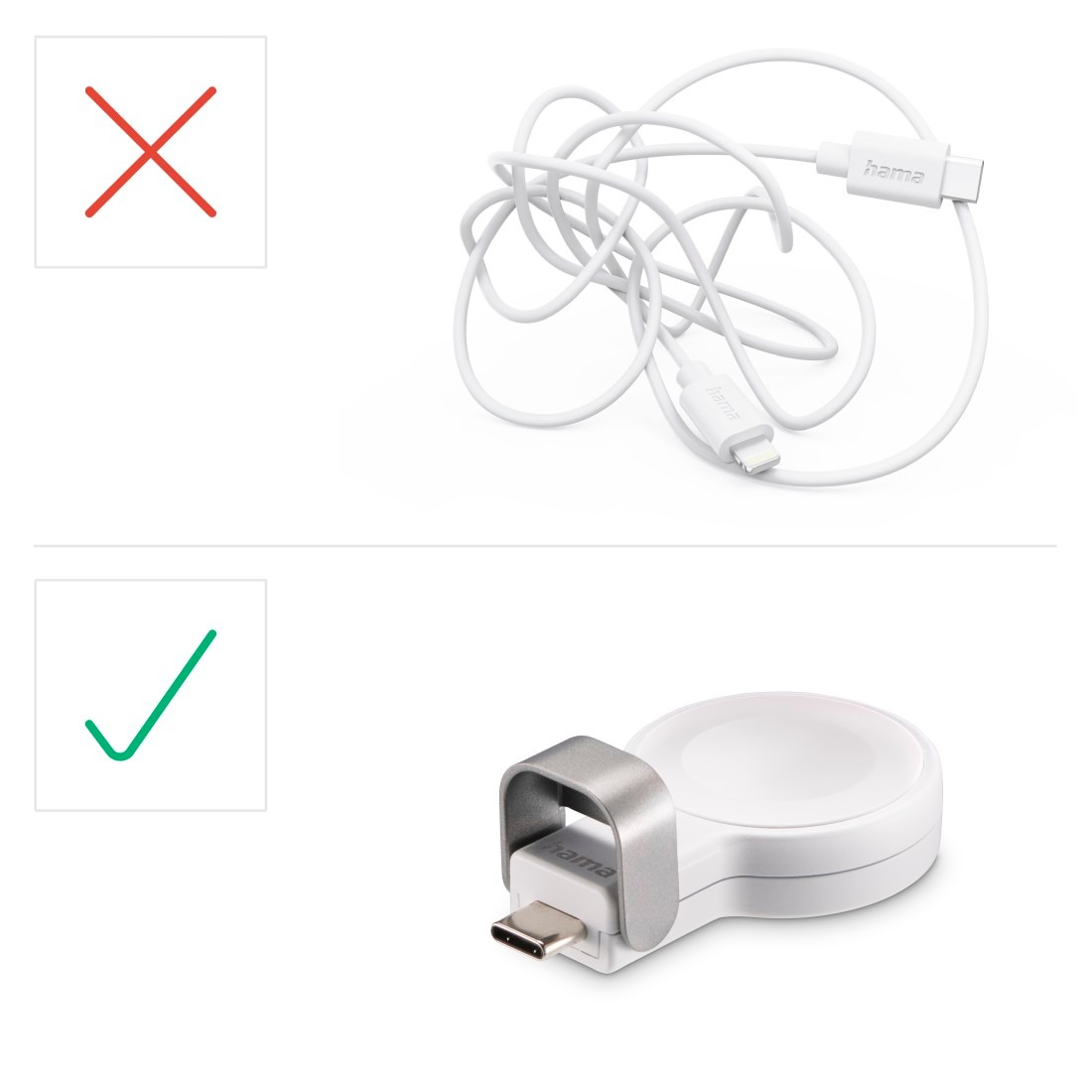 Hama USB-Ladegerät »Kabelloses Ladegerät für Apple Watch, mit USB-C Anschluss«, (1 St.), Wireless Charger, Magnetische Ausrichtung, Schnellladegerät